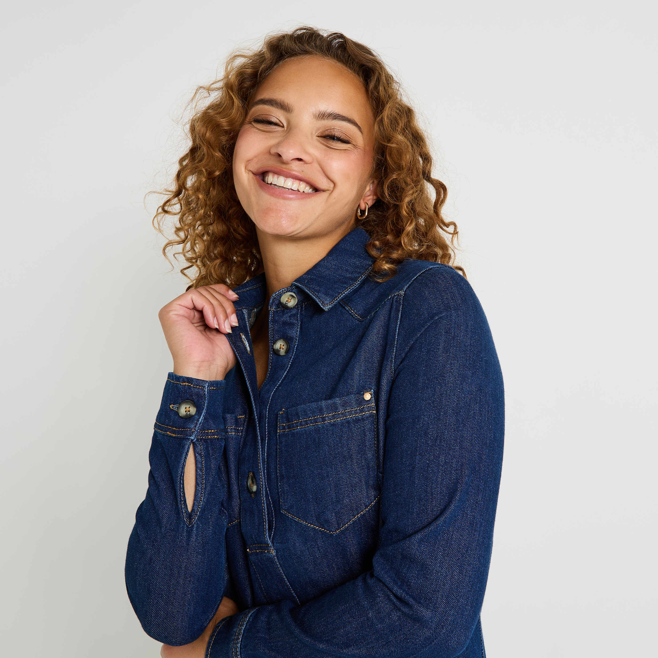 Robe denim col chemise