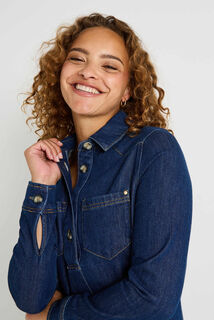 Robe denim col chemise