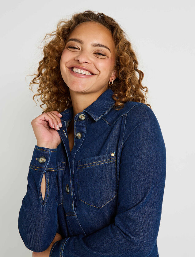 Robe denim col chemise
