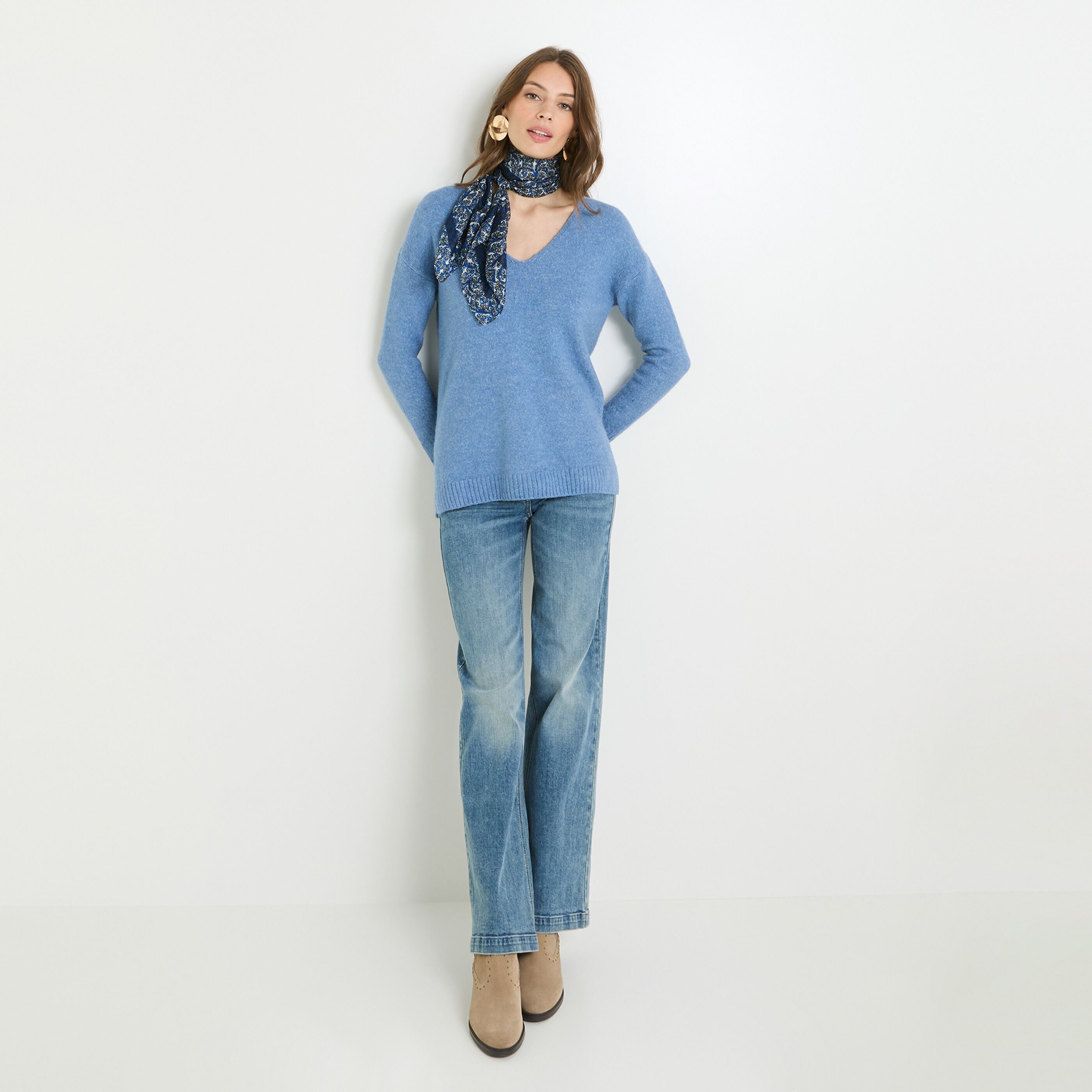 Pull col V femme