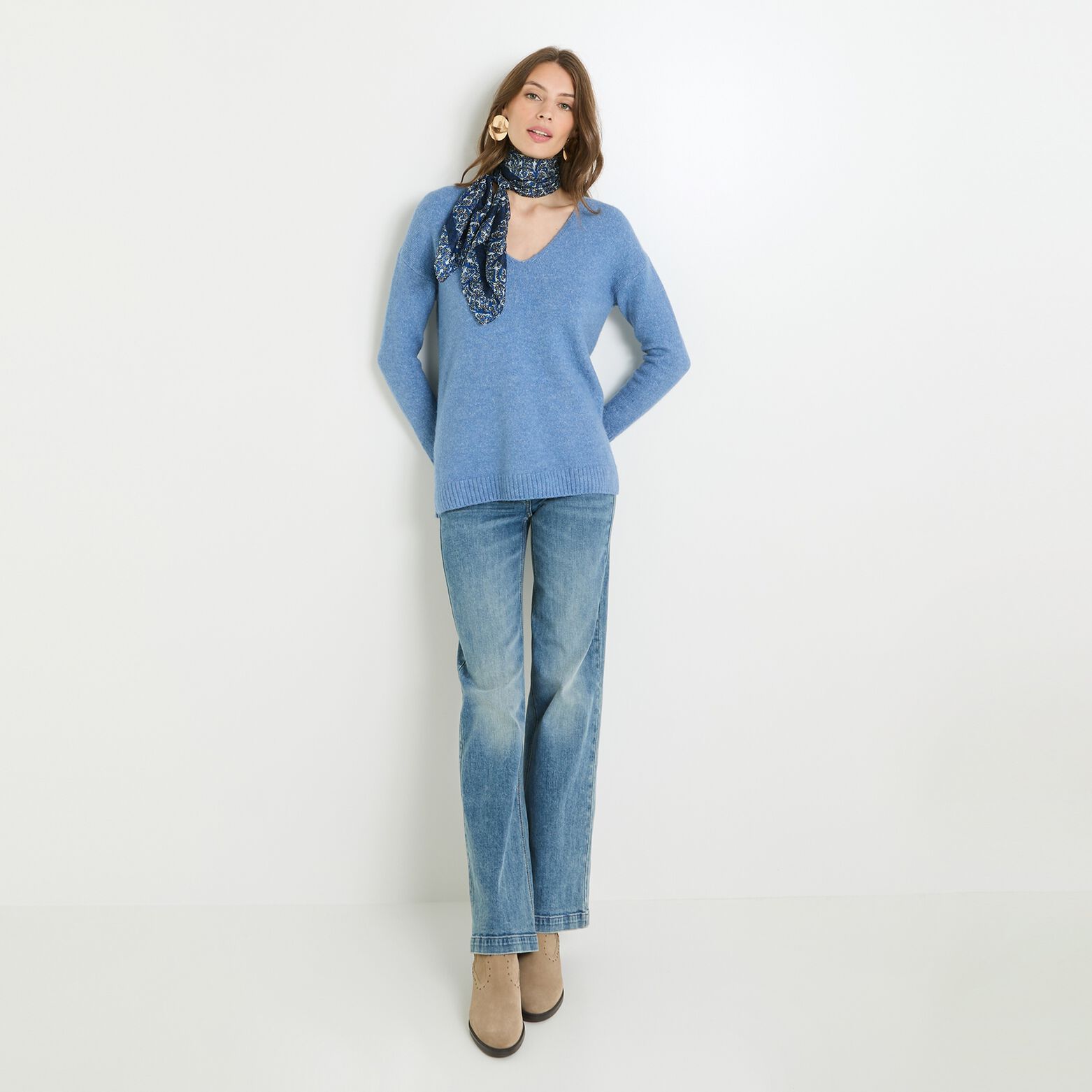 Pull col V femme