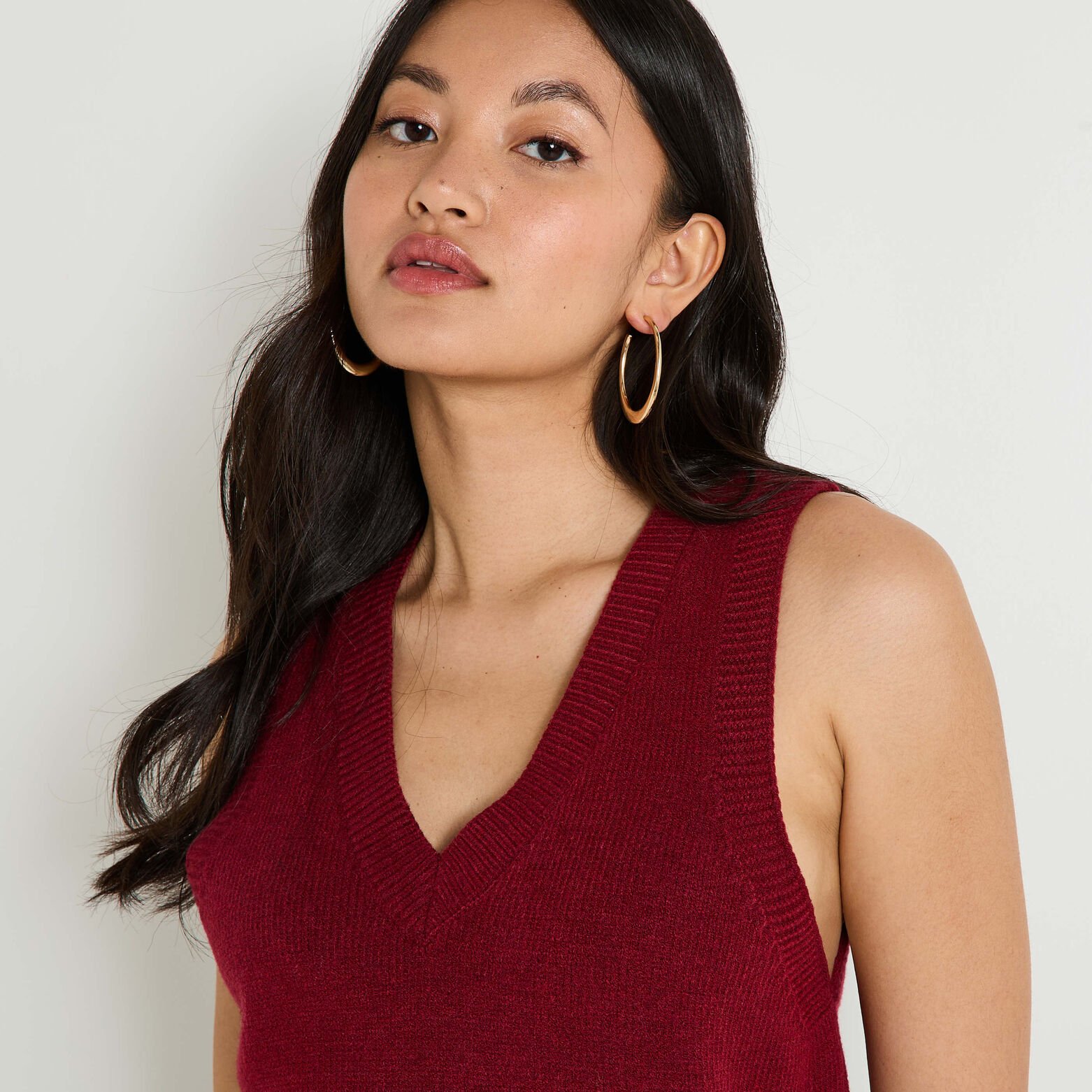 Pull sans manches à col V femme