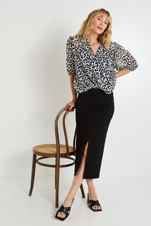 Blouse col V à imprimé léopard femme