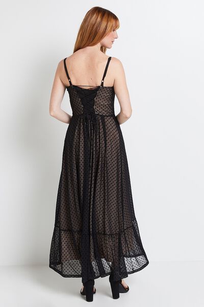 Robe longue plumetis à bretelles femme