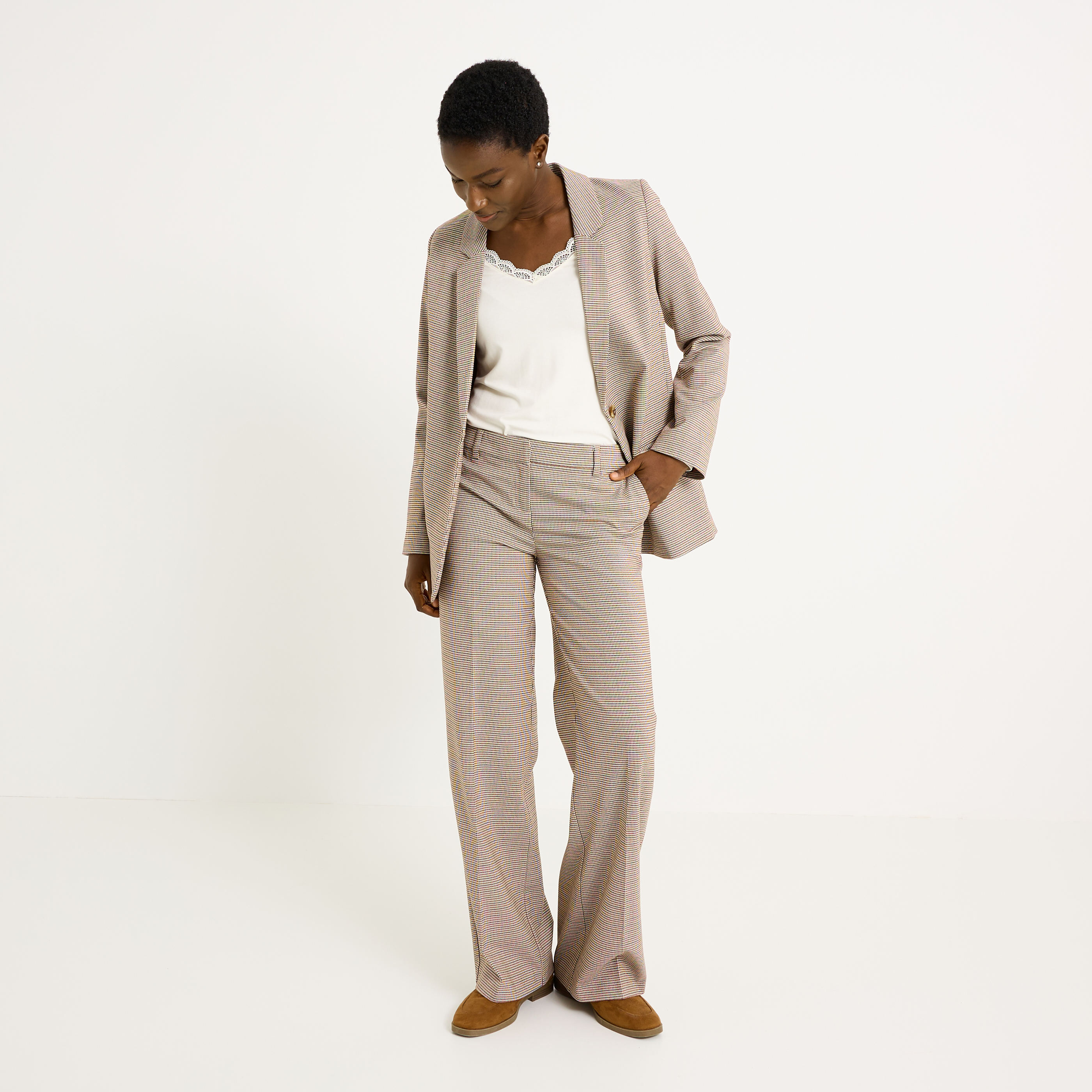 Pantalon &agrave; carreaux femme