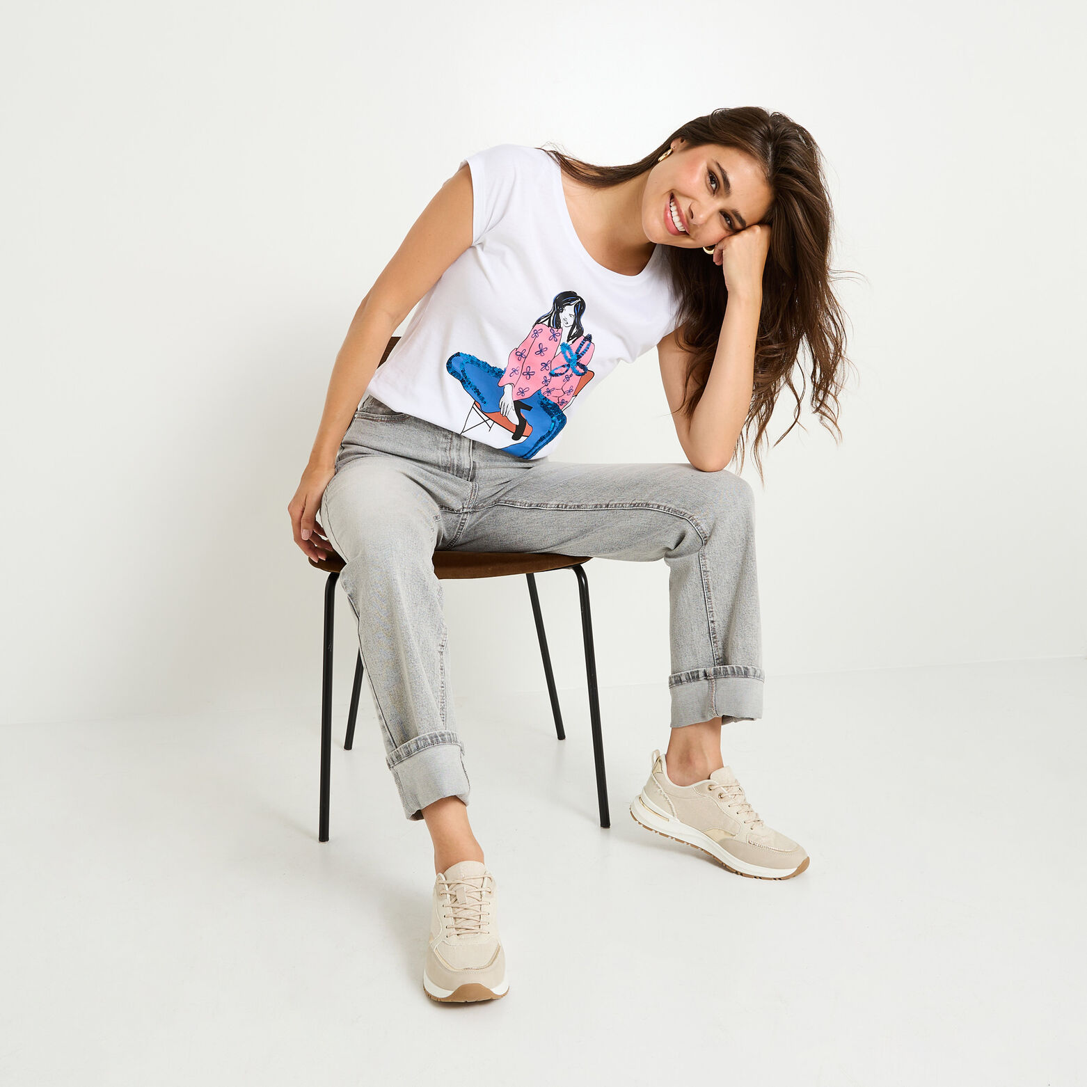 T-shirt imprimé à col rond femme