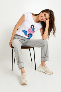 T-shirt imprimé à col rond femme