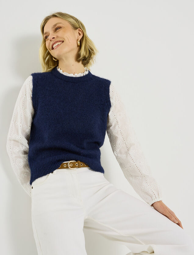 Pull bi-mati&egrave;re col montant femme