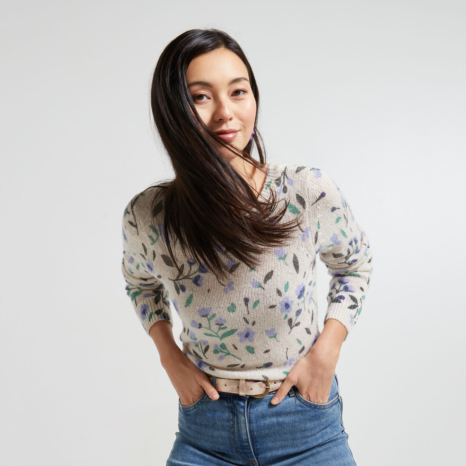 Pull fleuri femme