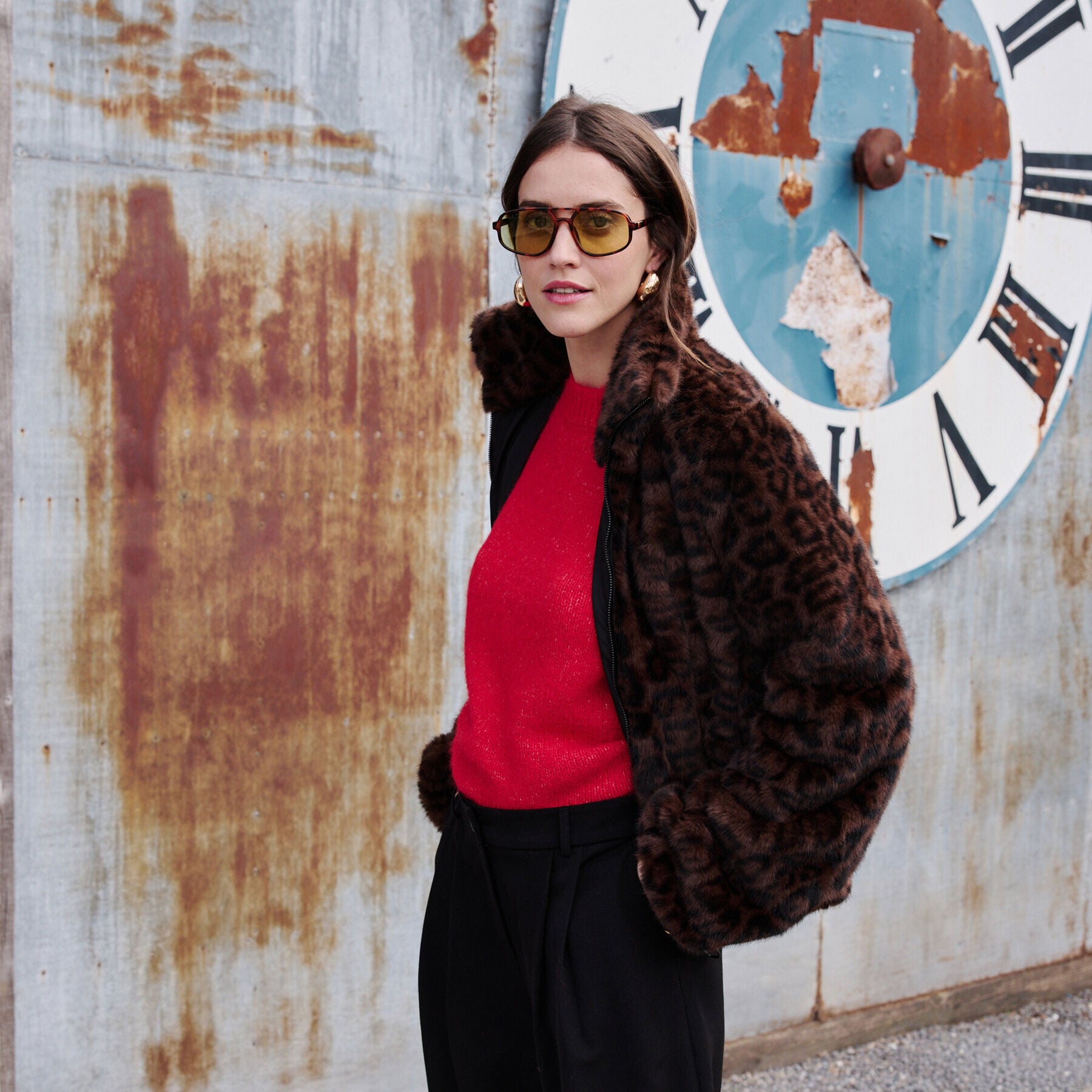 Manteau court l&eacute;opard femme