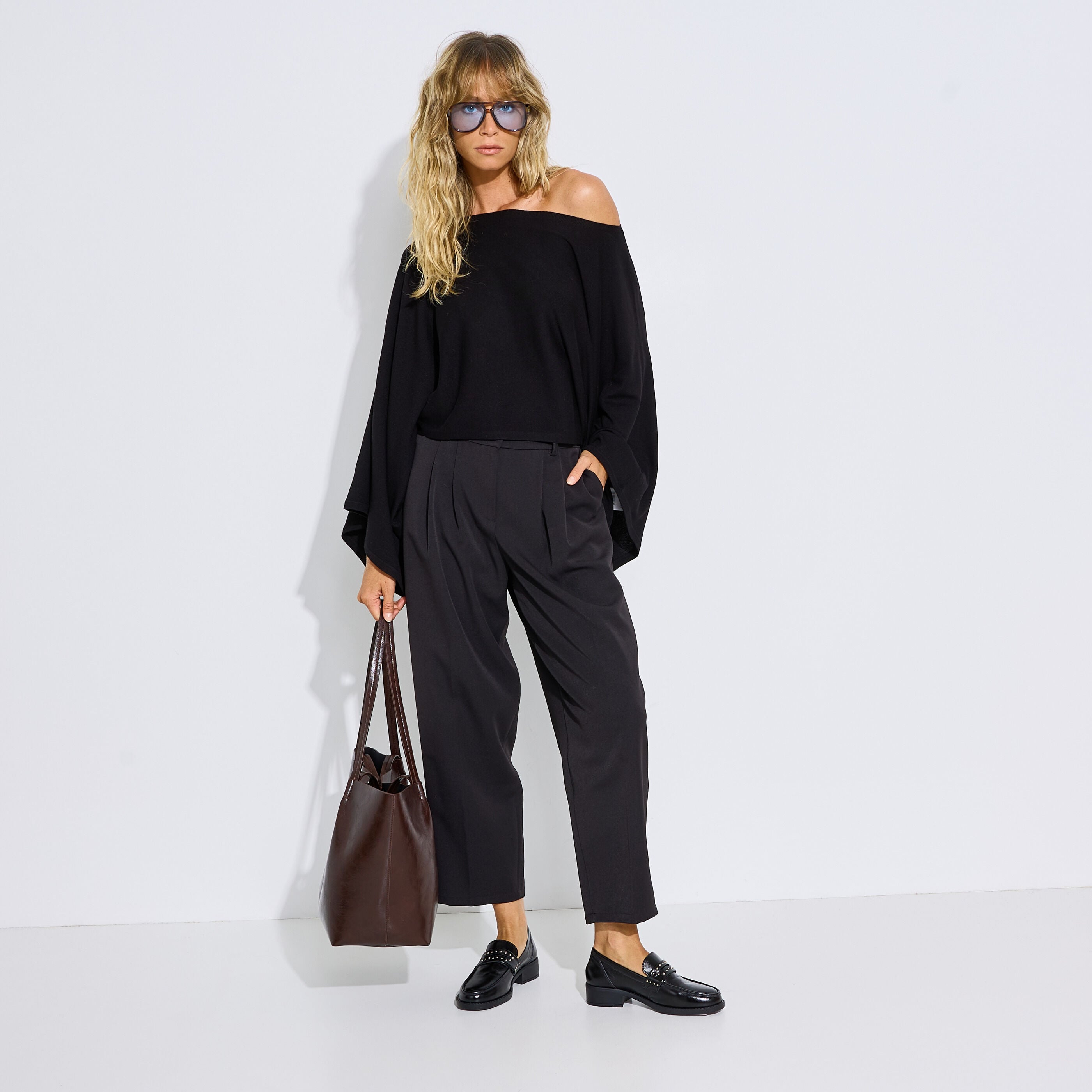 Pull cape col bateau femme