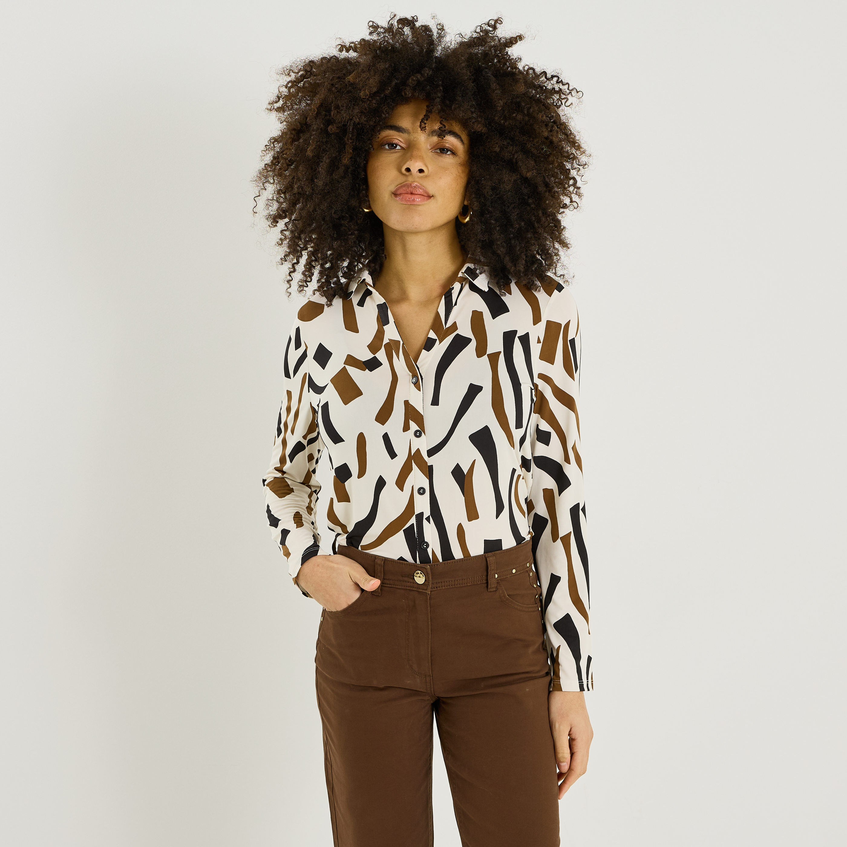 Chemise en maille fluide imprim&eacute;e femme