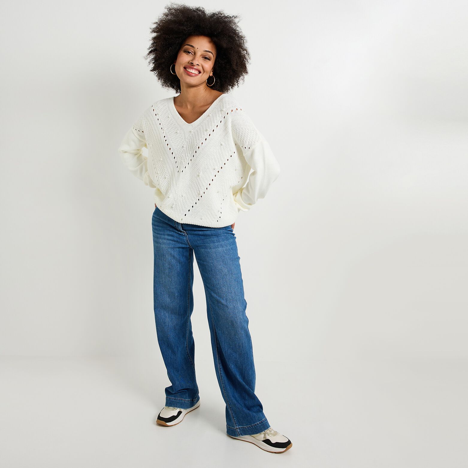 Pull col V femme