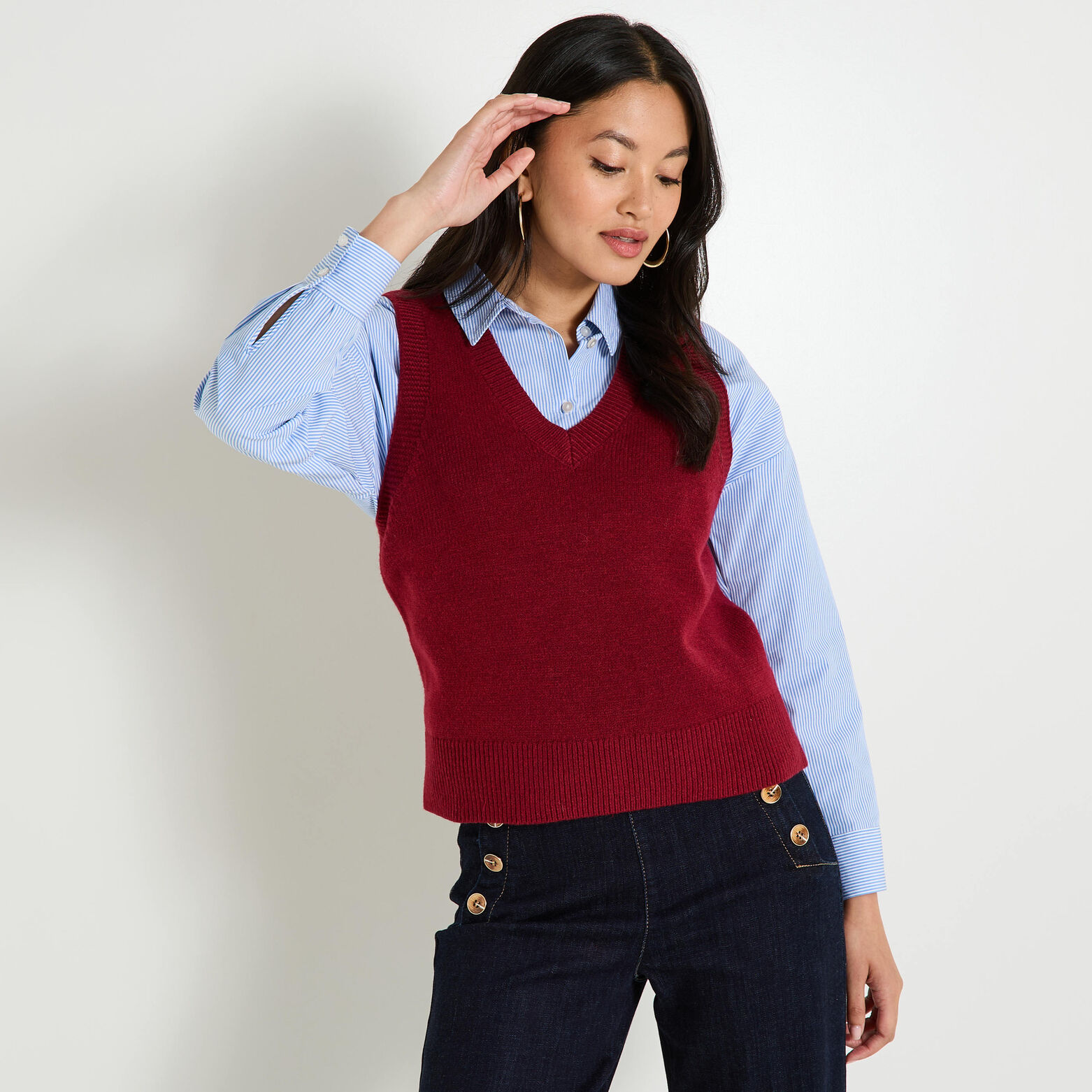 Pull sans manches à col V femme