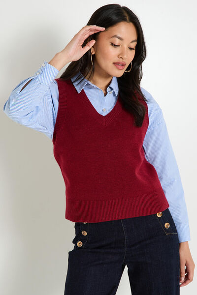 Pull sans manches à col V femme