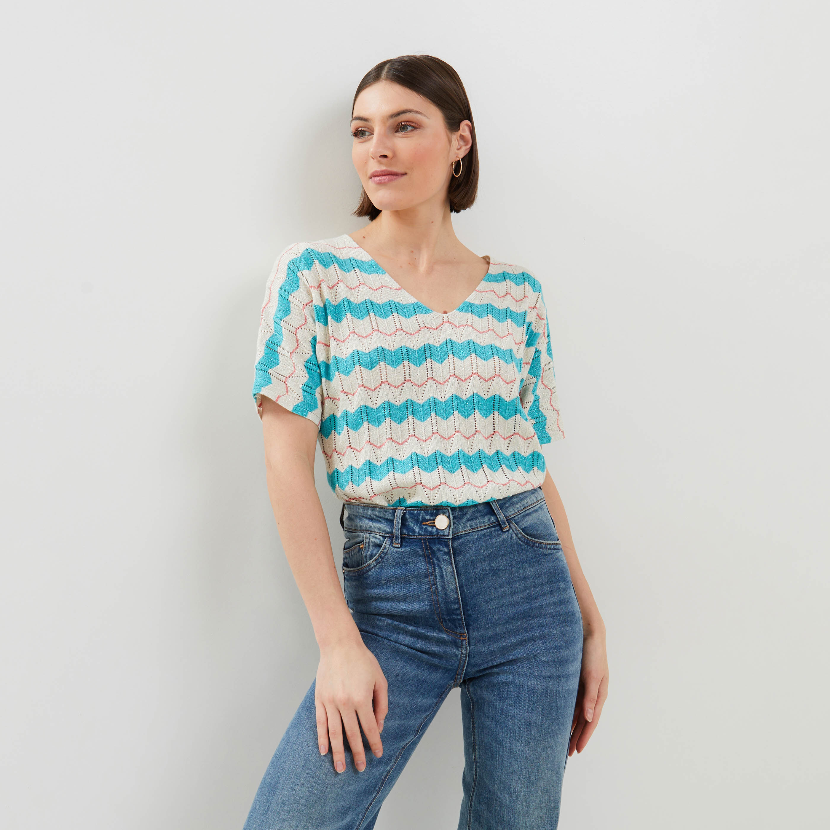 Pull maille ajouree femme BLEU Graindemalice