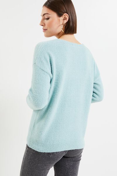 Pull fluffy col V femme