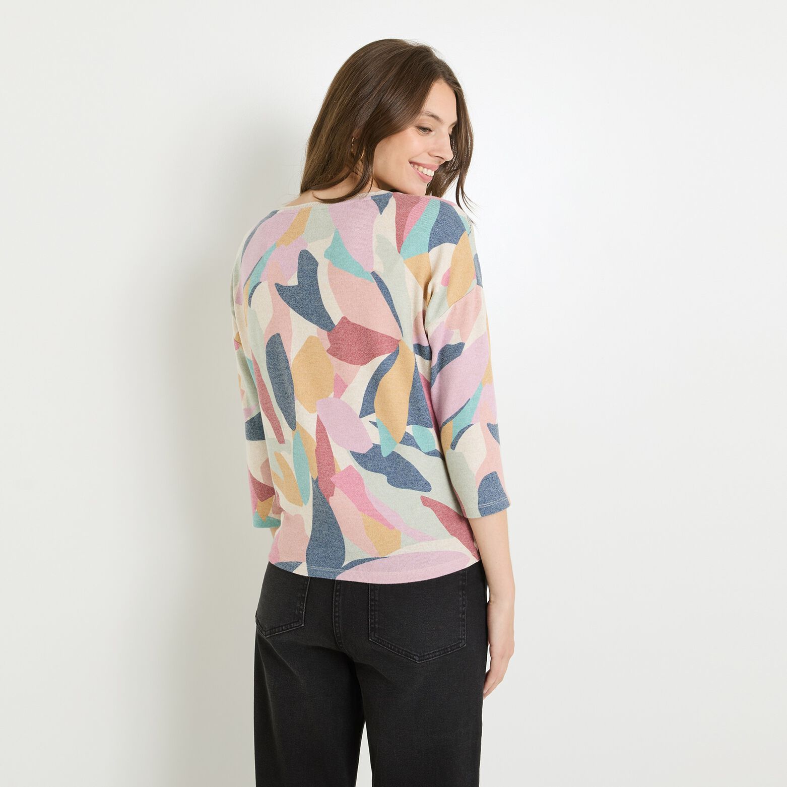 T shirt maille doudou imprimé femme