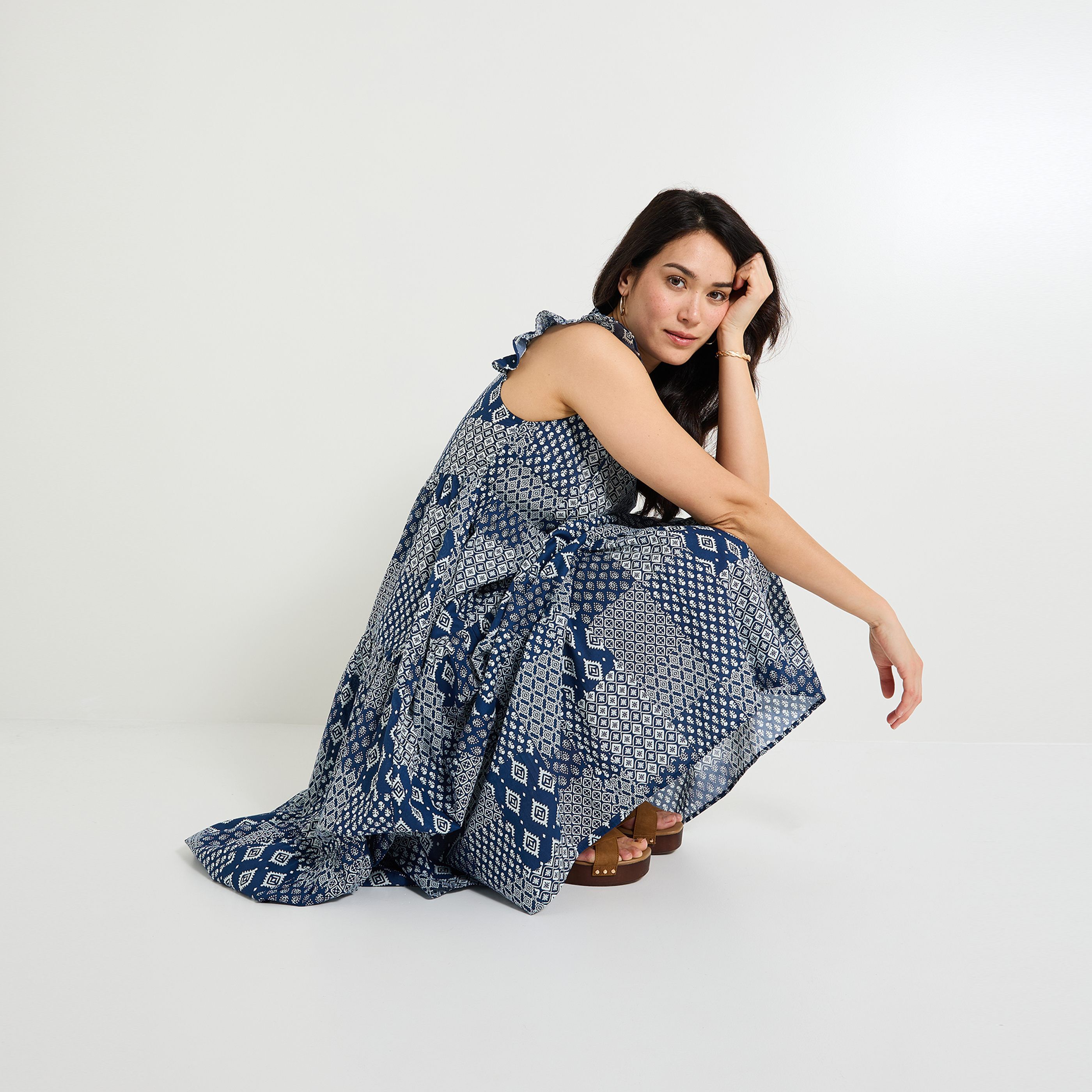 Robe longue boh&egrave;me imprim&eacute;e