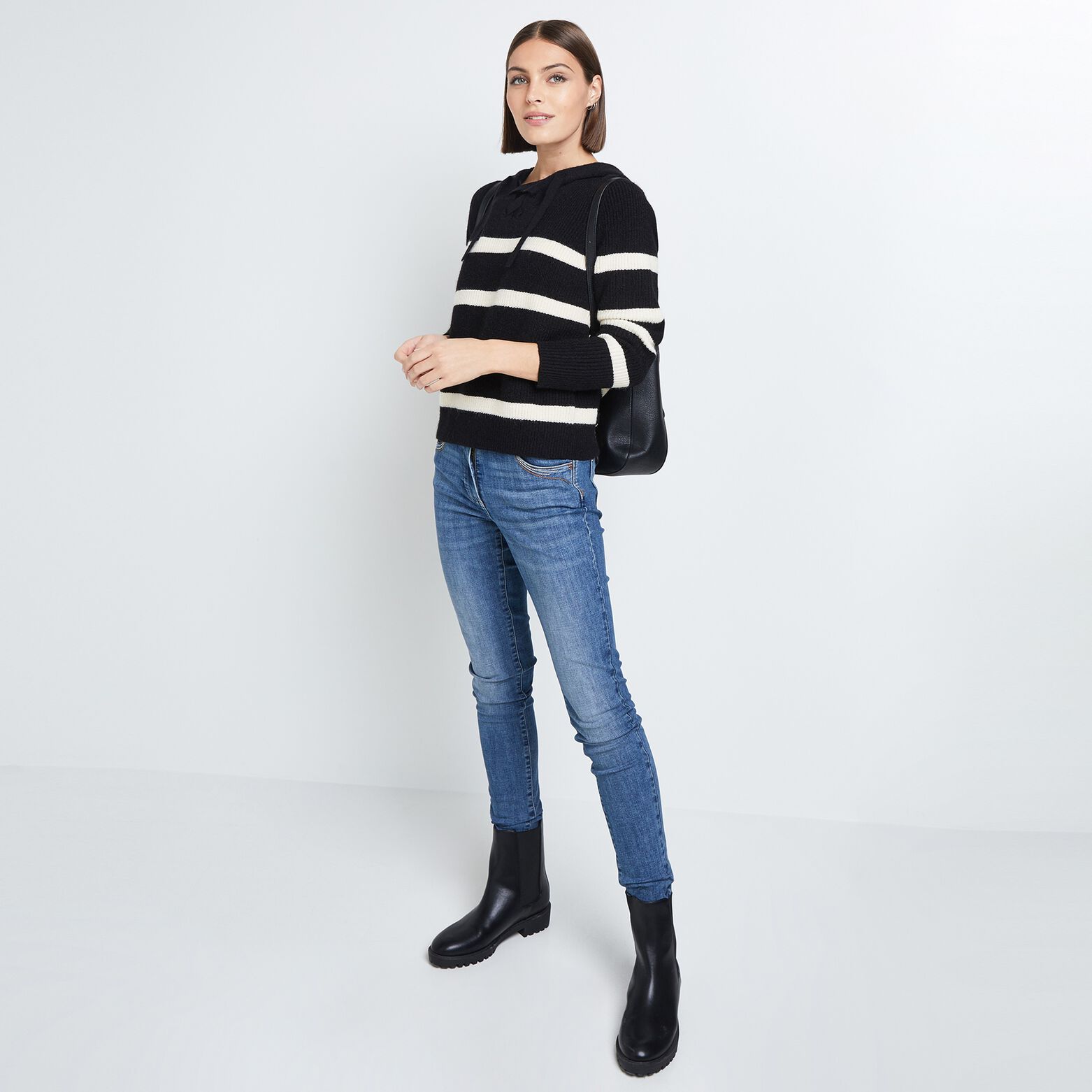 Pull marinière à capuche femme