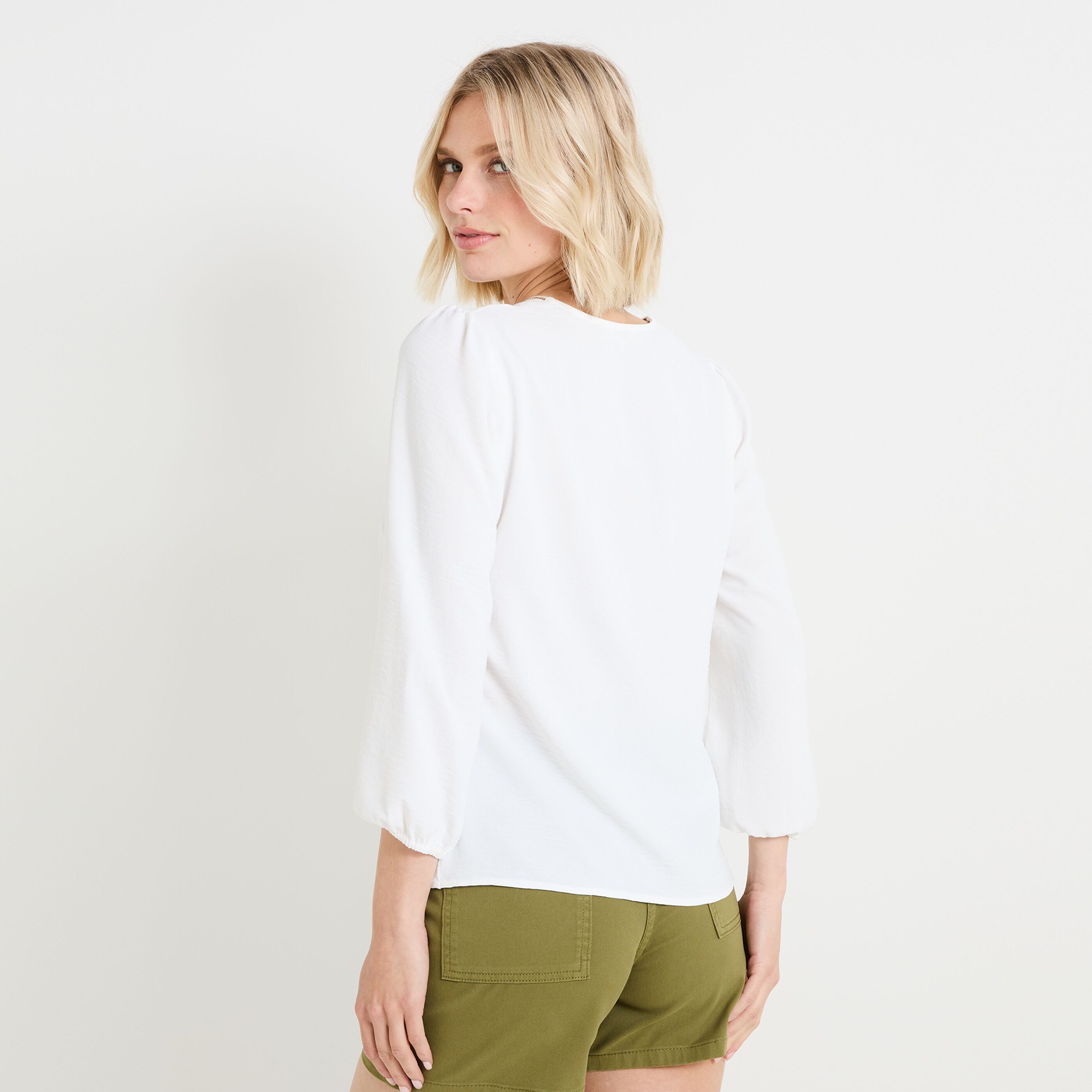 Blouse col V manches 3/4 femme