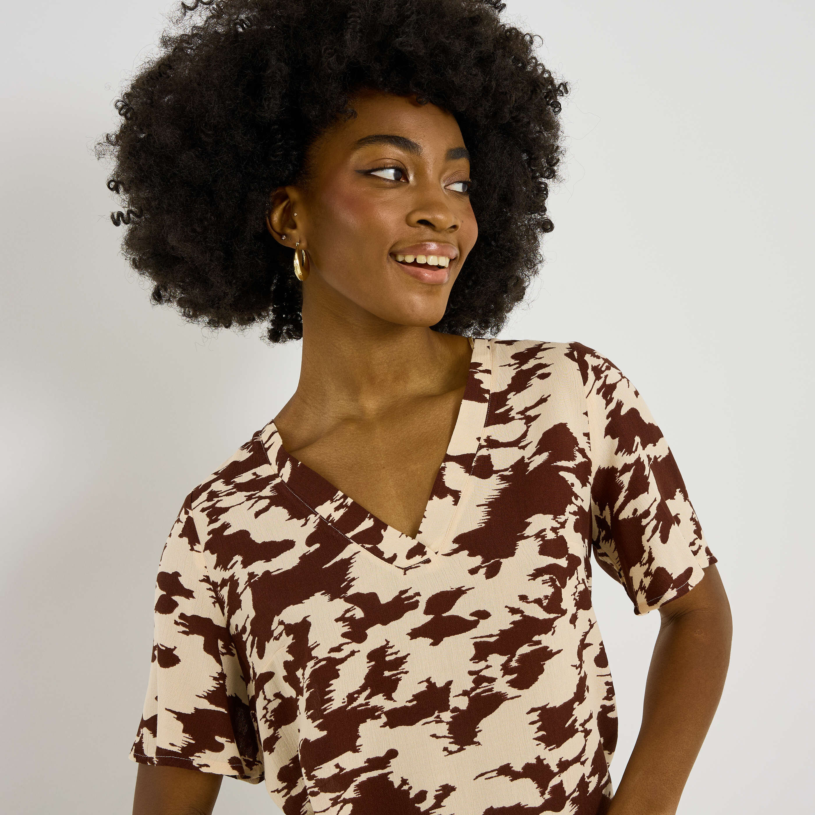 Blouse imprim&eacute;e manches courtes femme