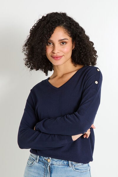Pull uni col V femme