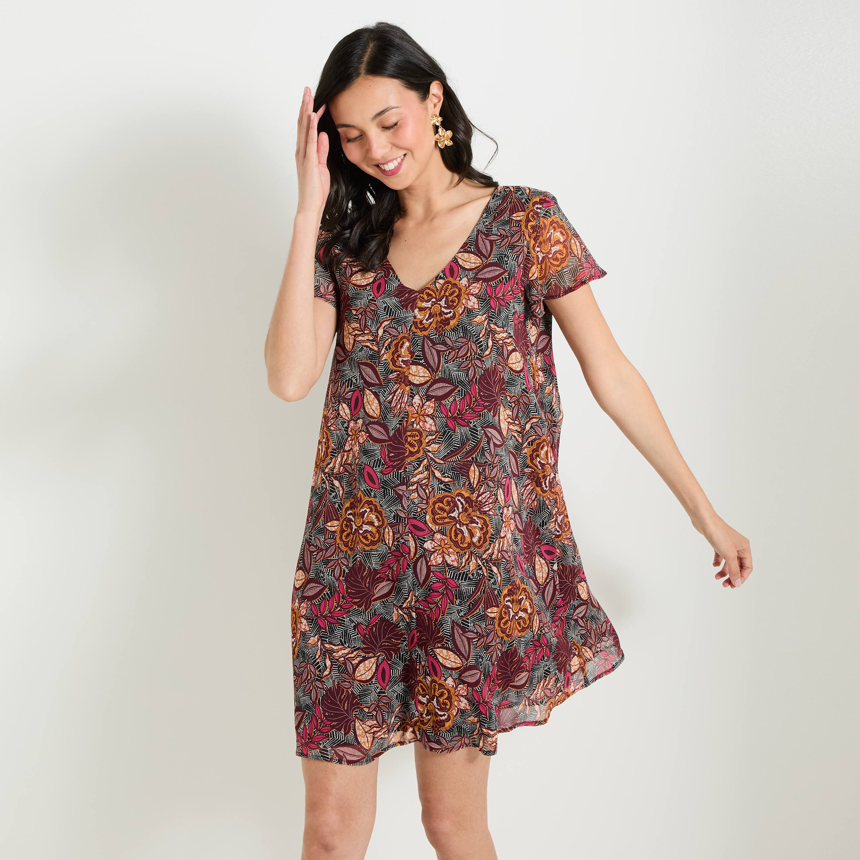 Robe col V manches femme NOIR Graindemalice