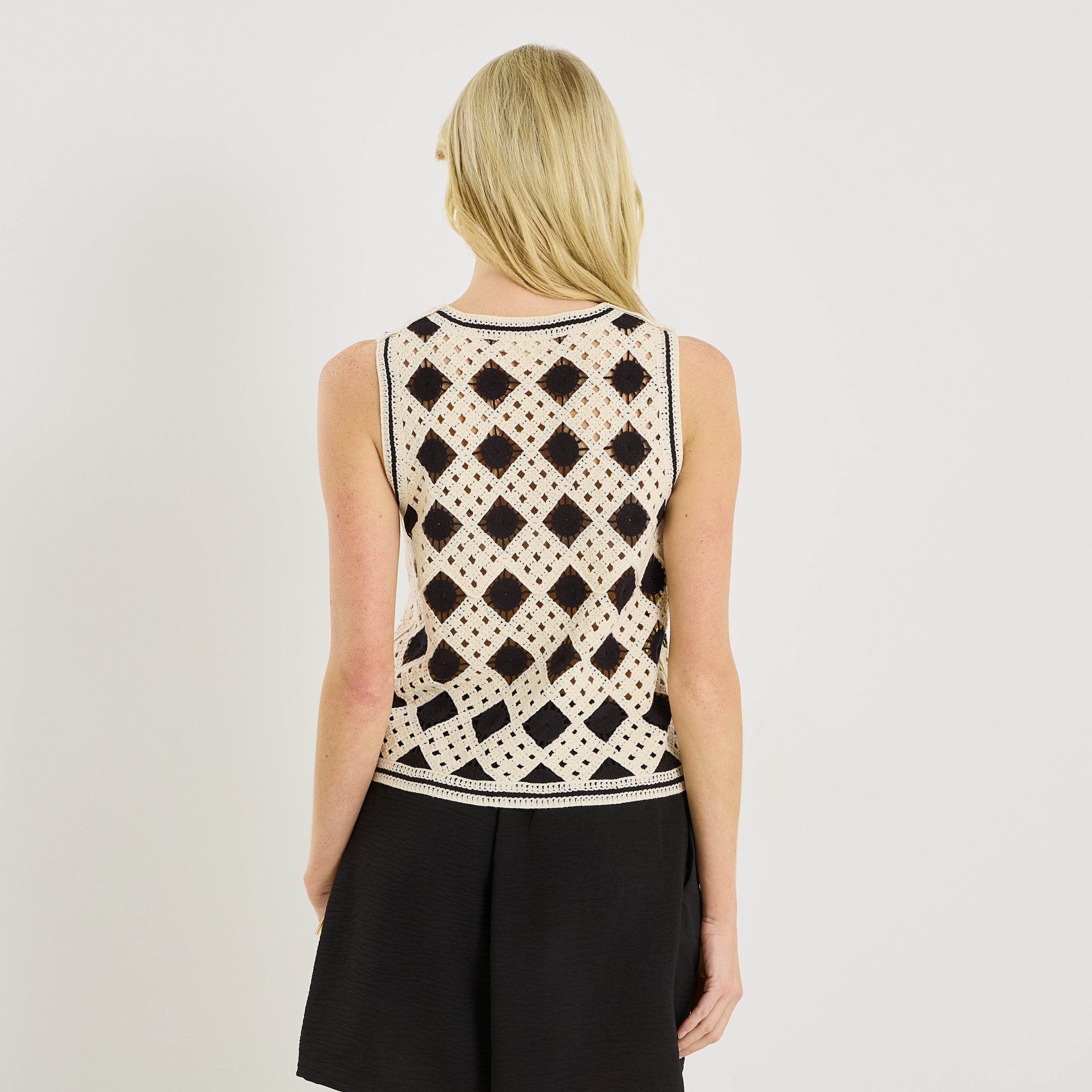 Gilet col V en crochet bicolore femme