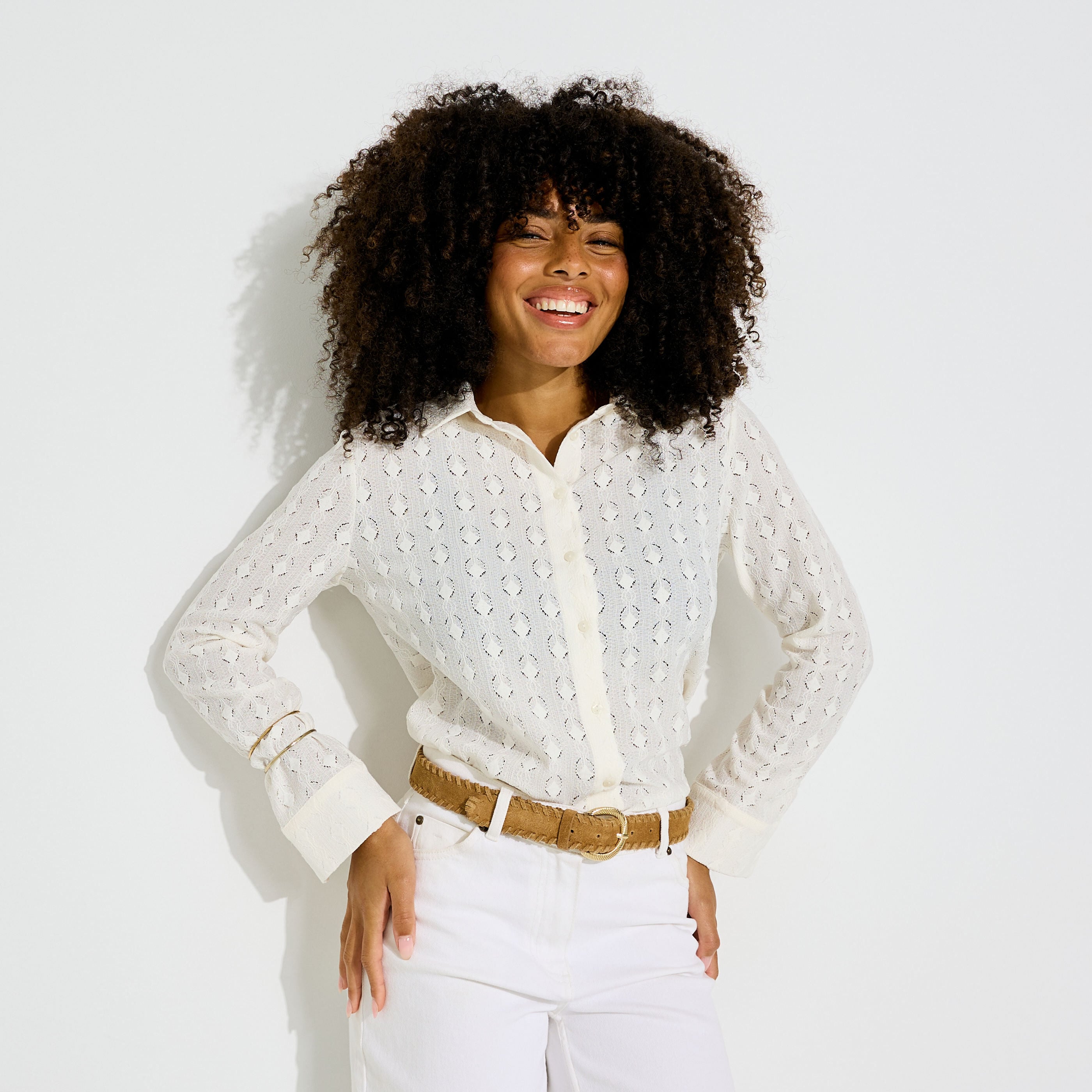 Chemise maille ajour&eacute;e femme