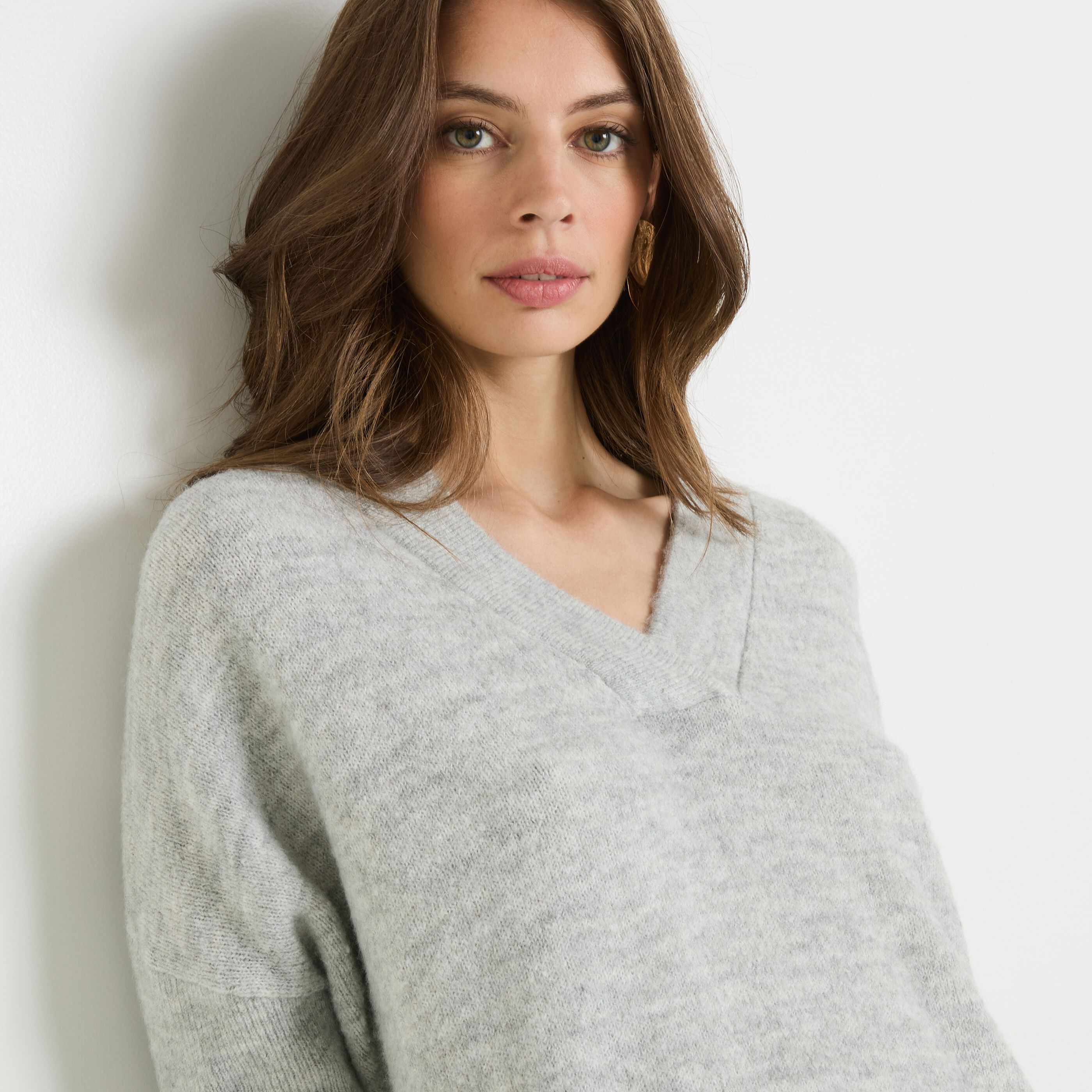 Pull col V femme