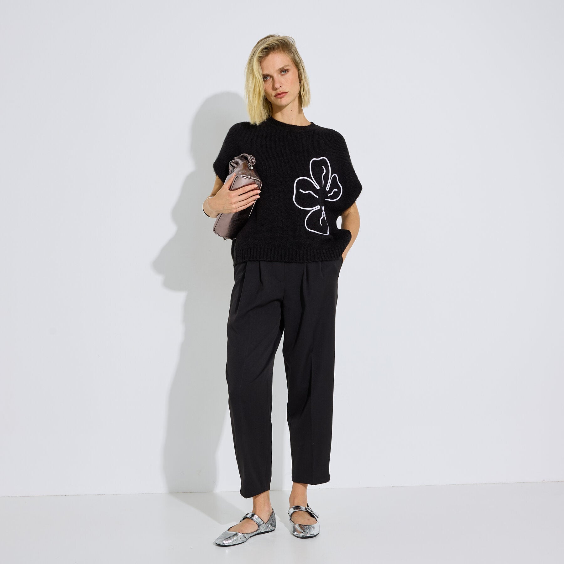 Pantalon barrel raccourci chic femme.