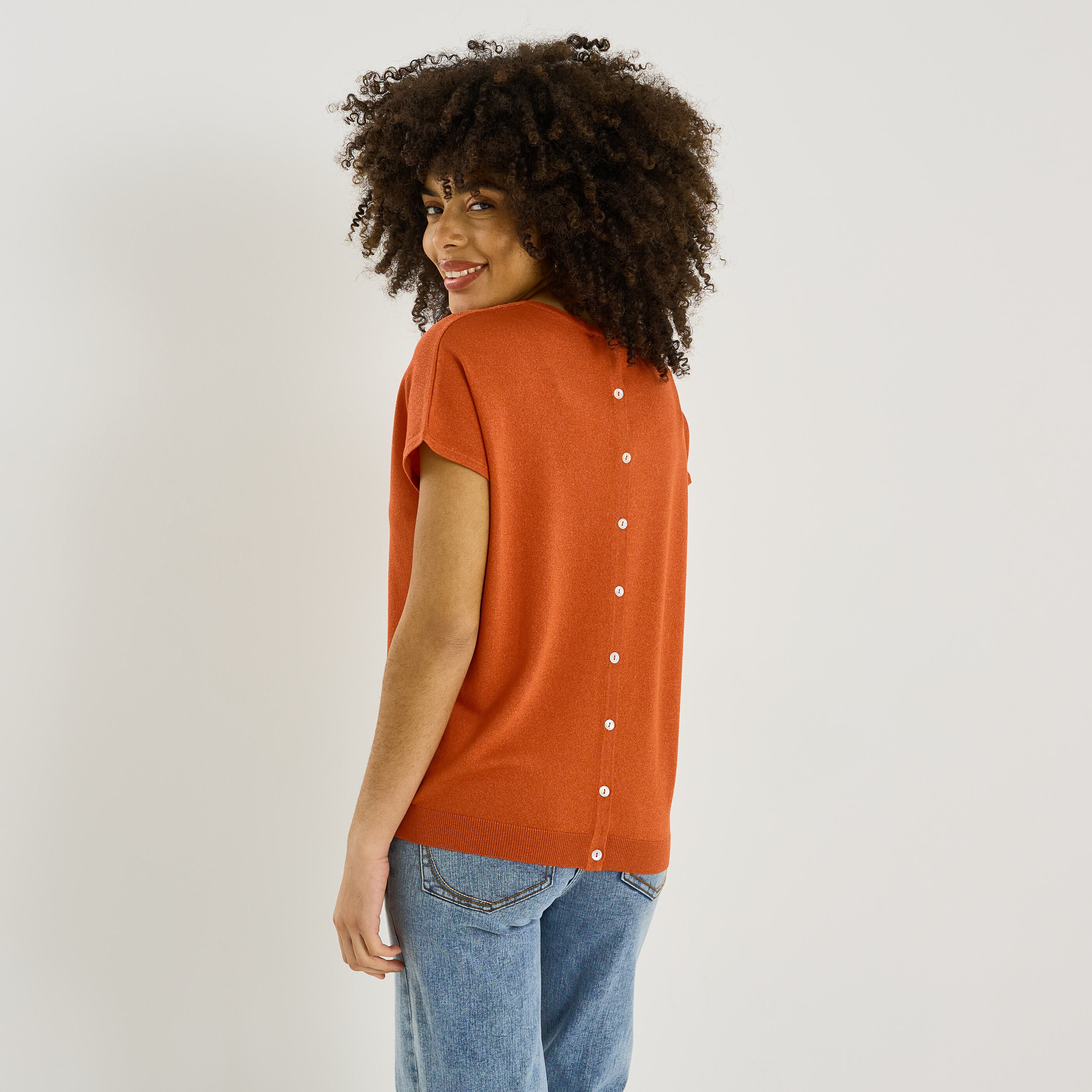 Pull brillant manches courtes femme