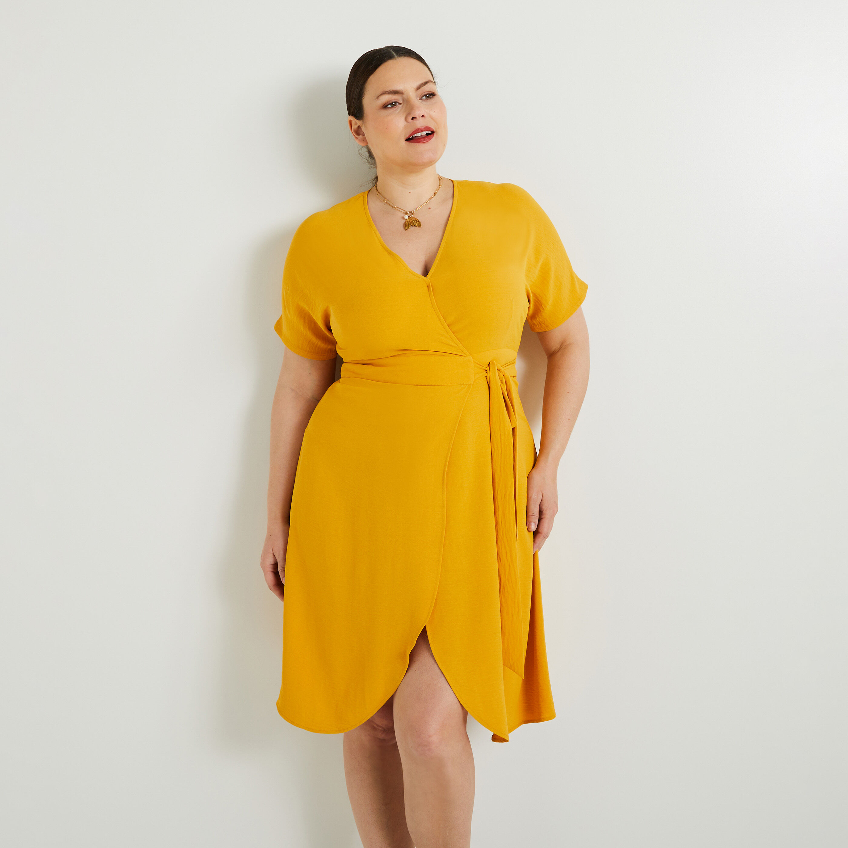 Robe portefeuille mi longue femme