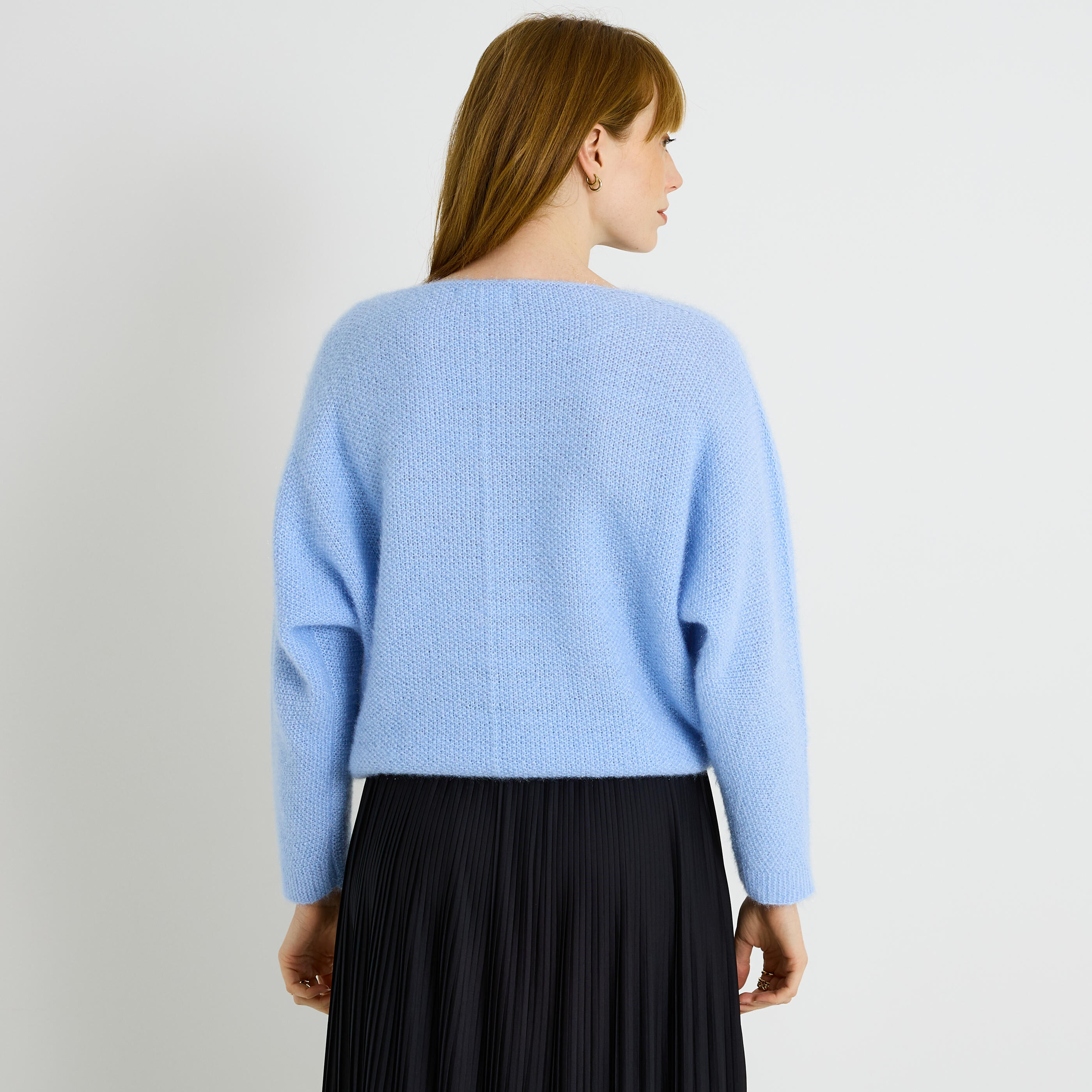 Pull fluffy col V femme