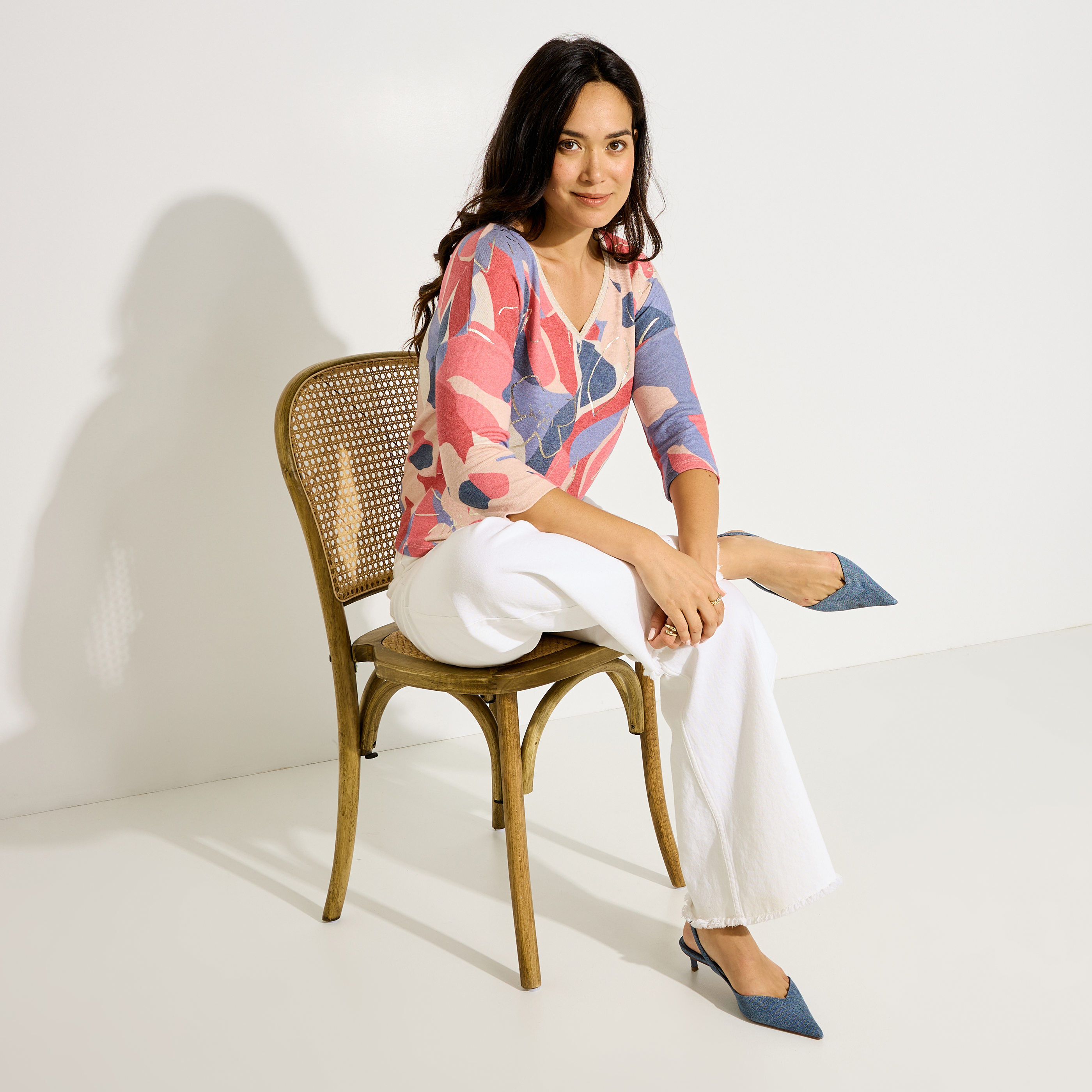 T-shirt manches 3/4 imprim&eacute; femme