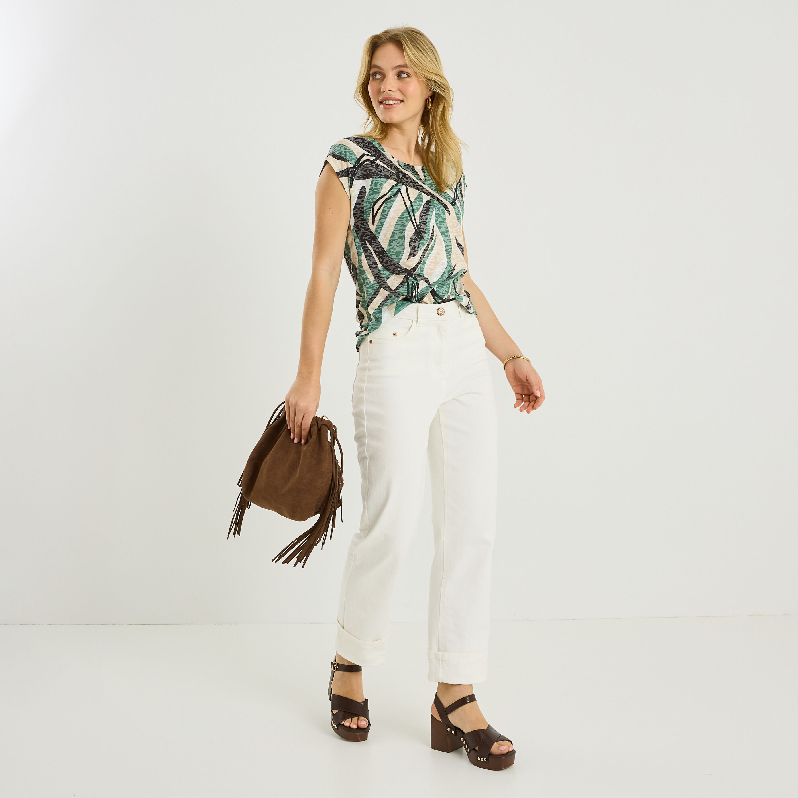 T-shirt col rond motif abstrait femme