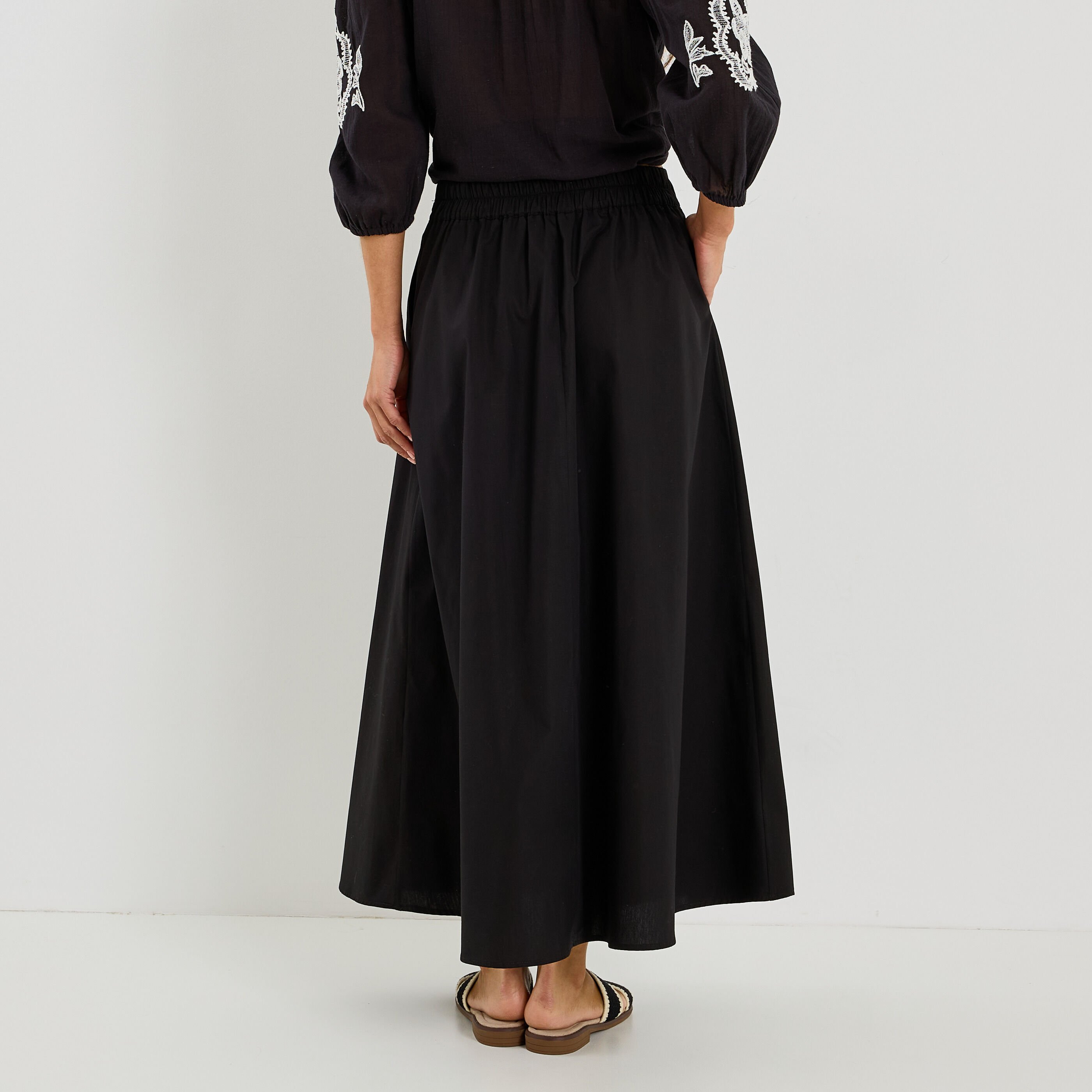 Jupe longue &eacute;vas&eacute;e en popeline 