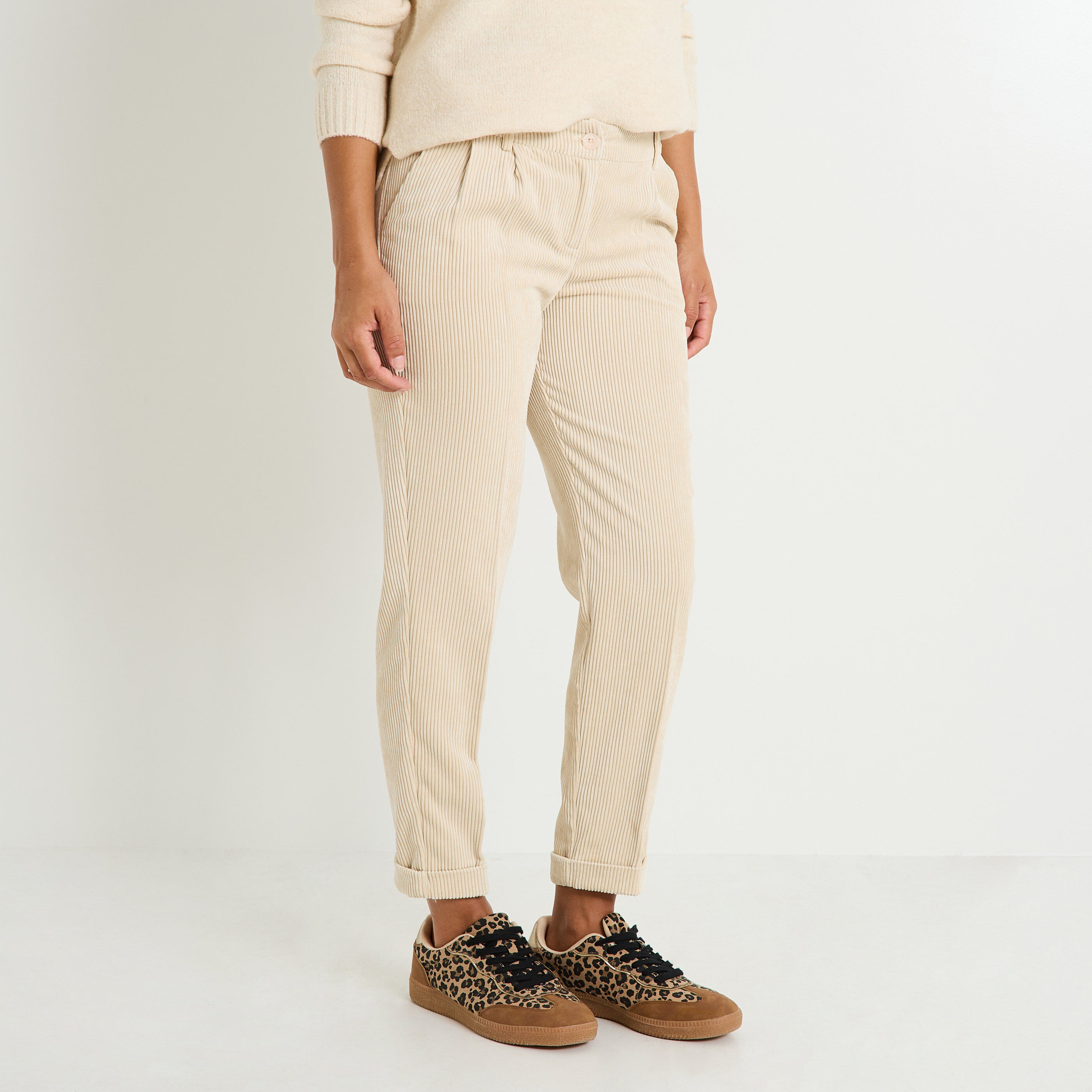 Pantalon velours &agrave; revers femme