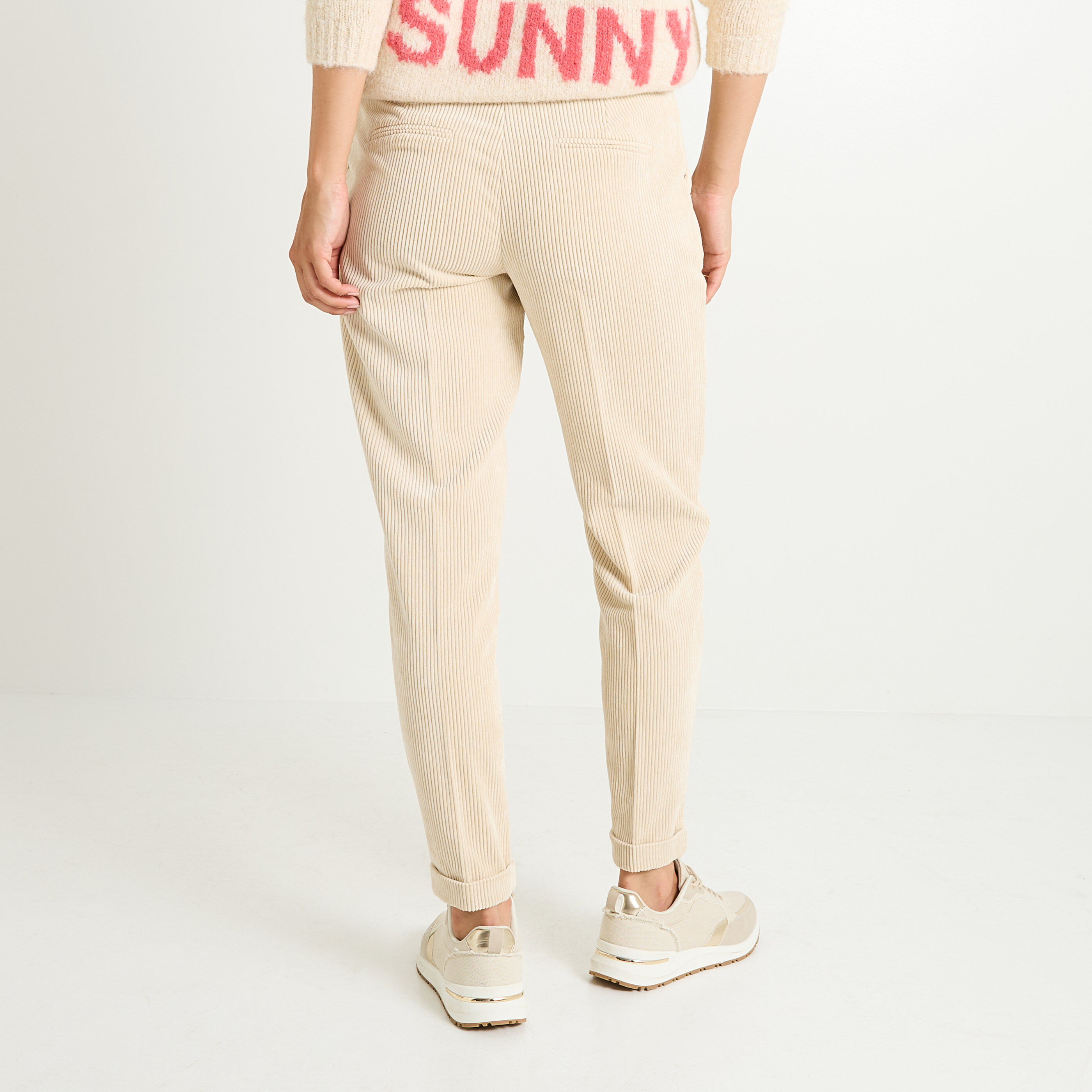 Pantalon tall en velours &agrave; revers femme