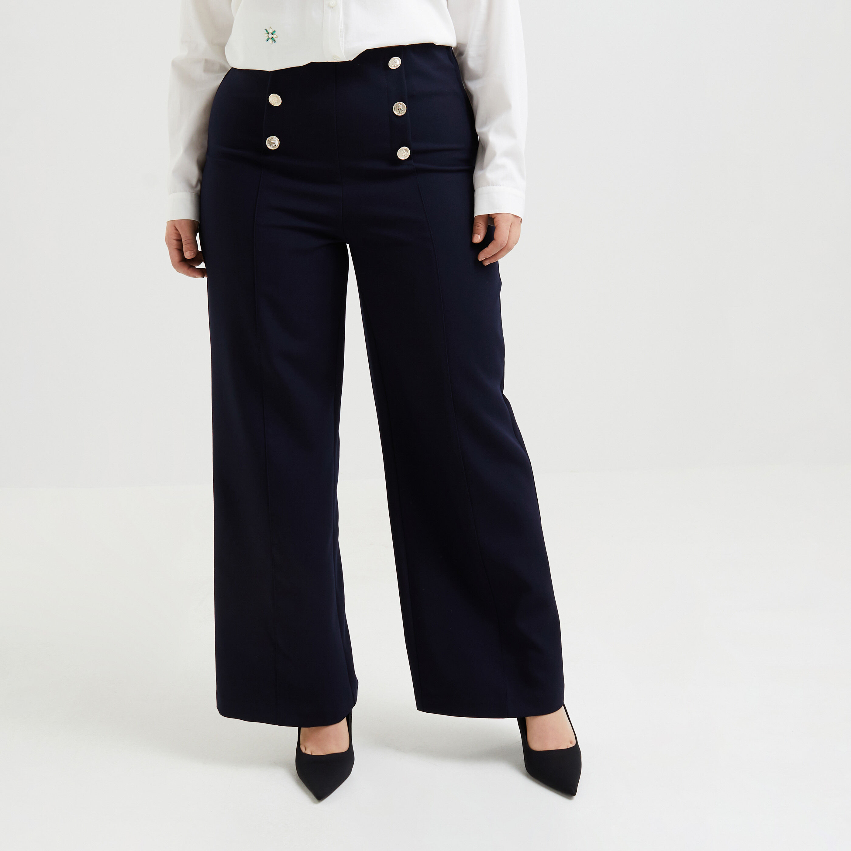 Pantalon taille haute a pont outlet