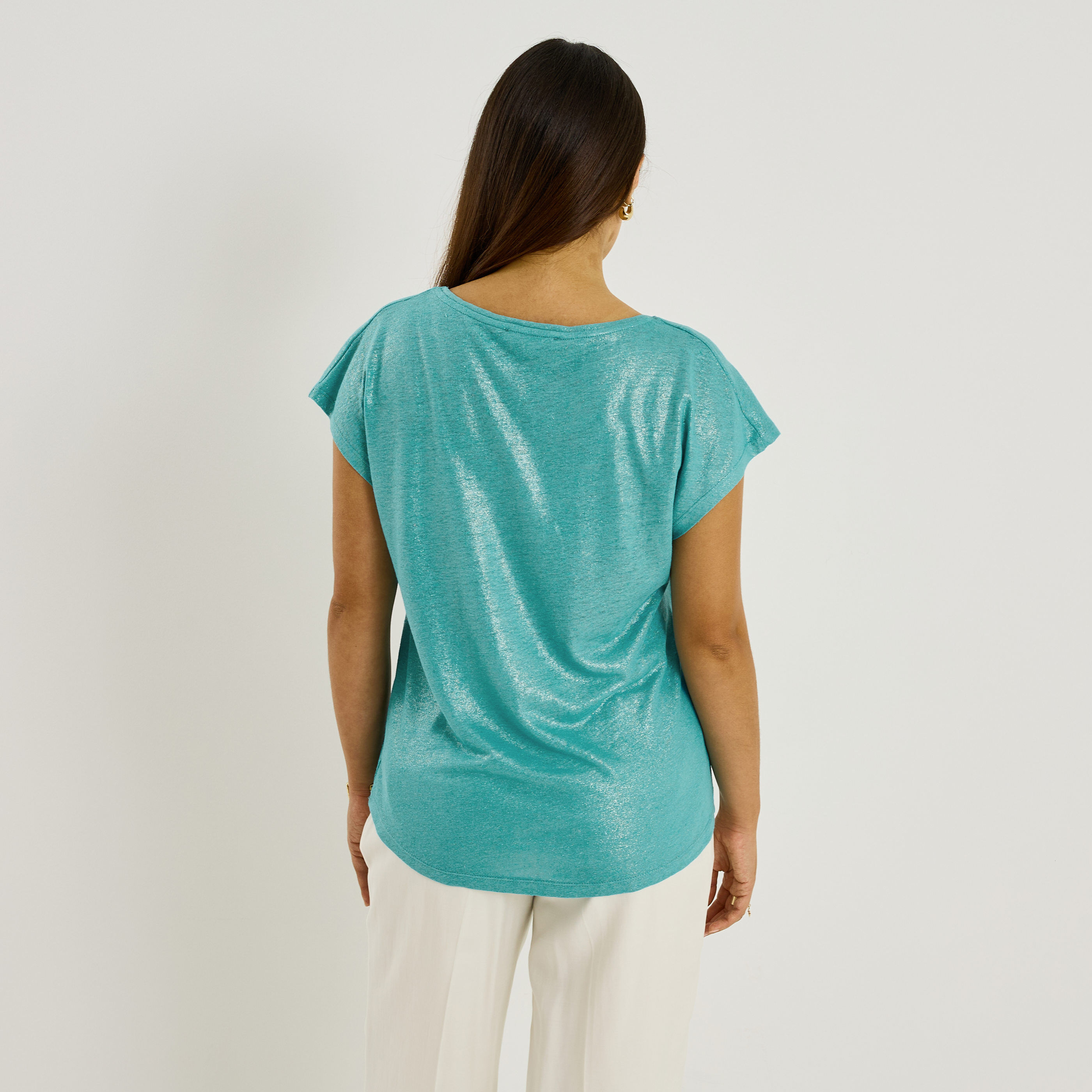 T-shirt en lin m&eacute;lang&eacute; brillant femme