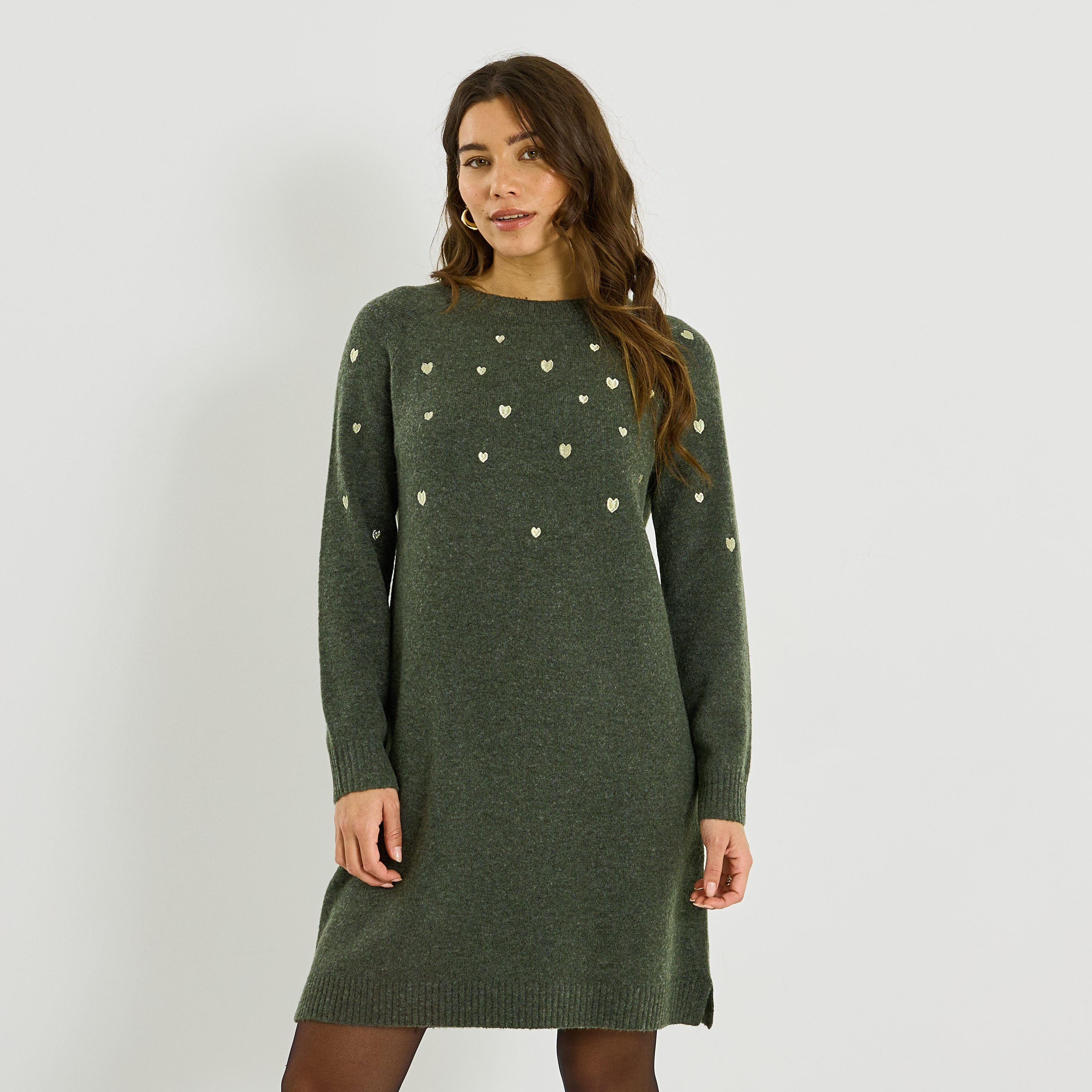 Robe pull c&oelig;urs brod&eacute;s femme