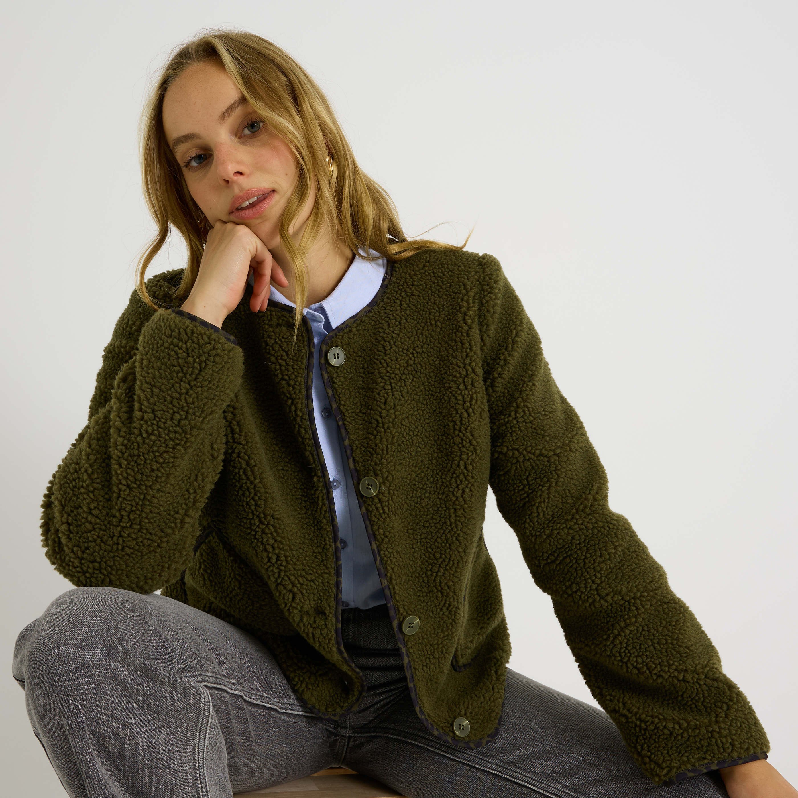 Manteau teddy avec boutons femme