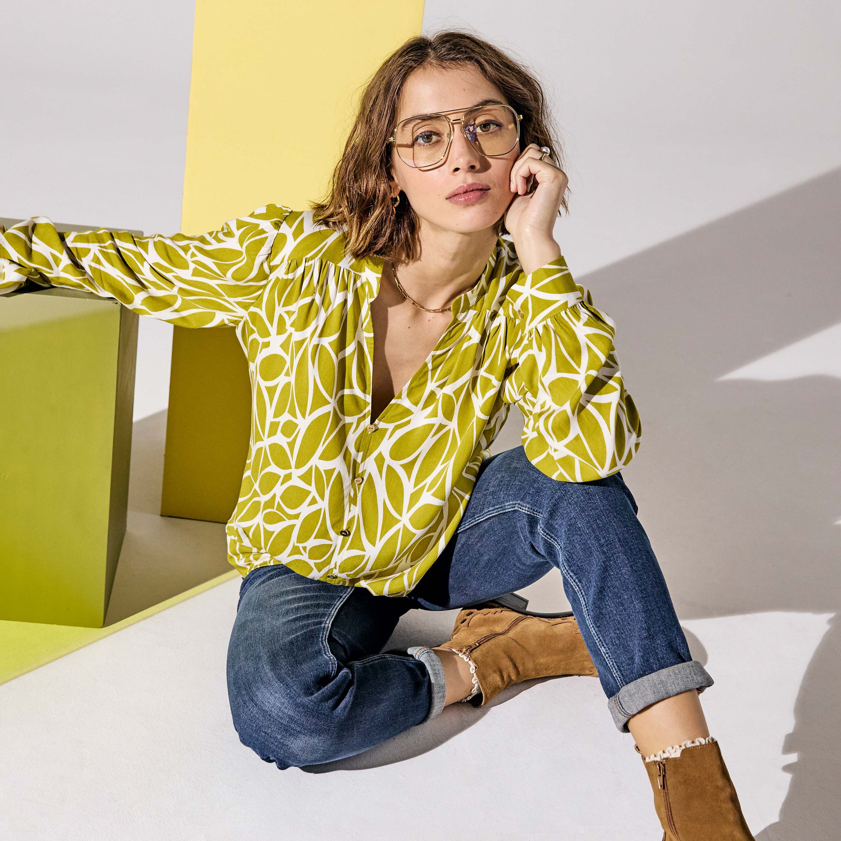 Chemisier imprim&eacute; bicolore femme