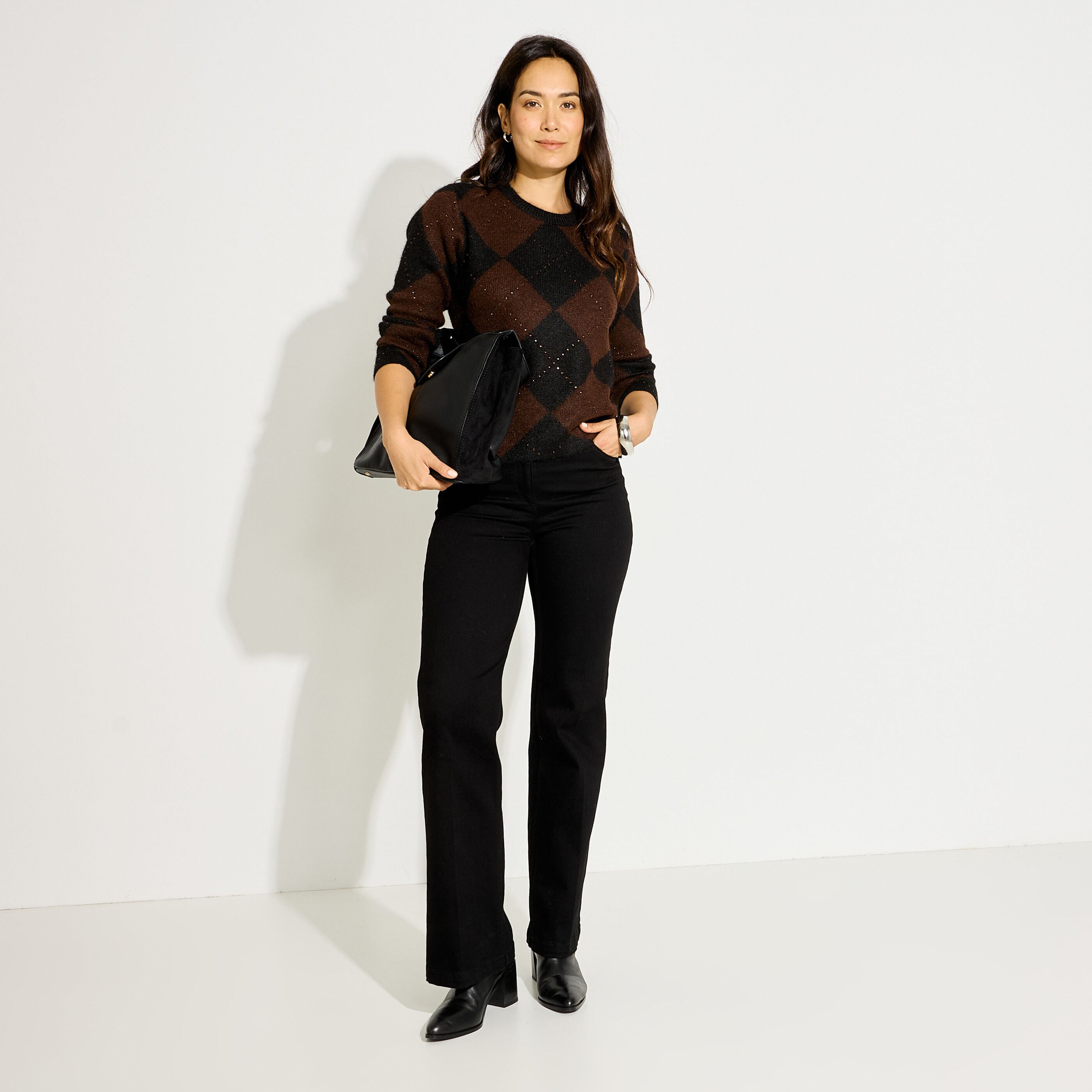 Pull motif jacquard strass femme