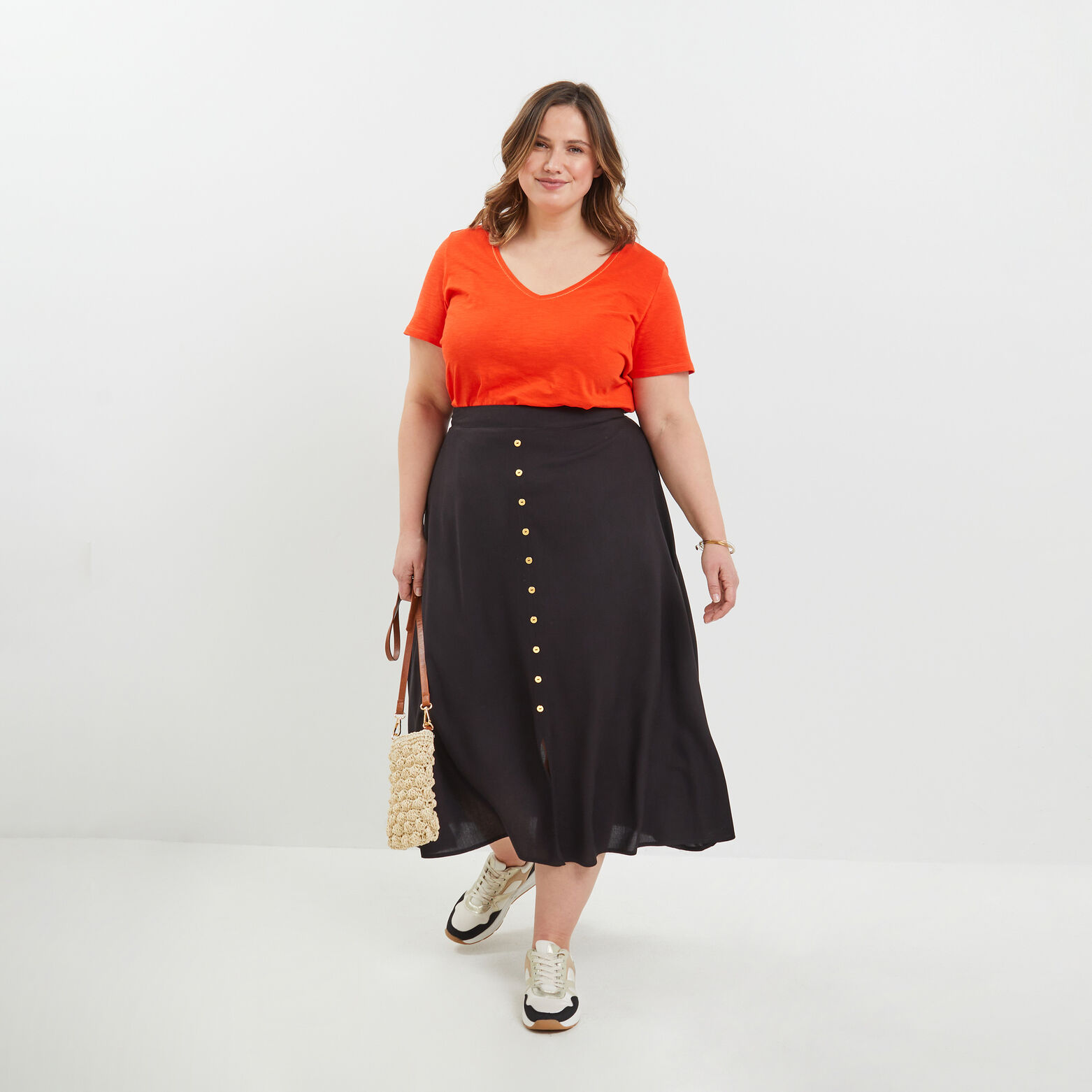 Jupe mi-longue boutonnée femme
