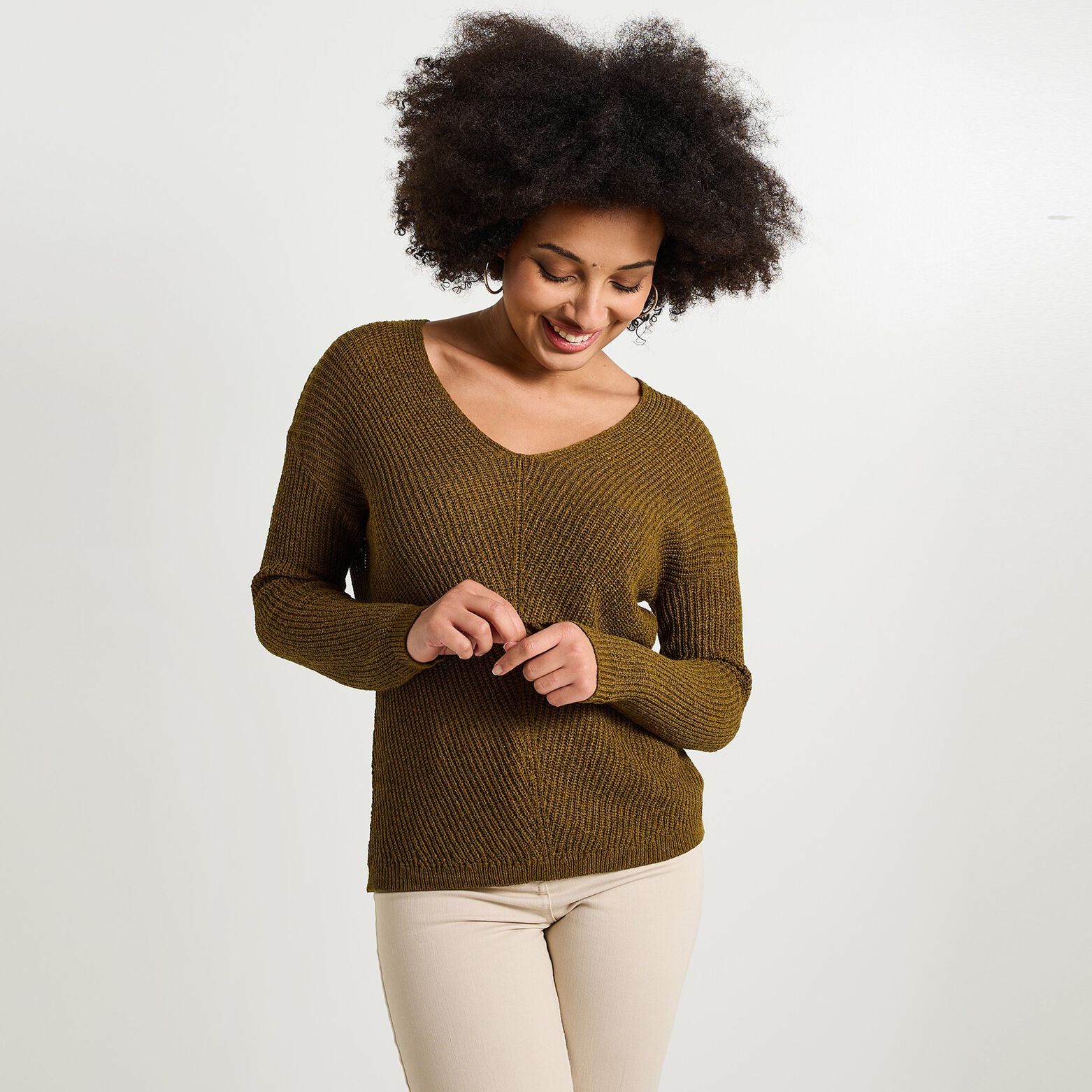 Pull col V femme