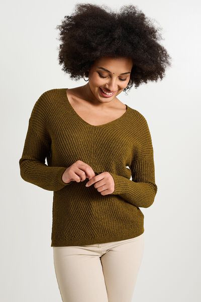 Pull col V femme