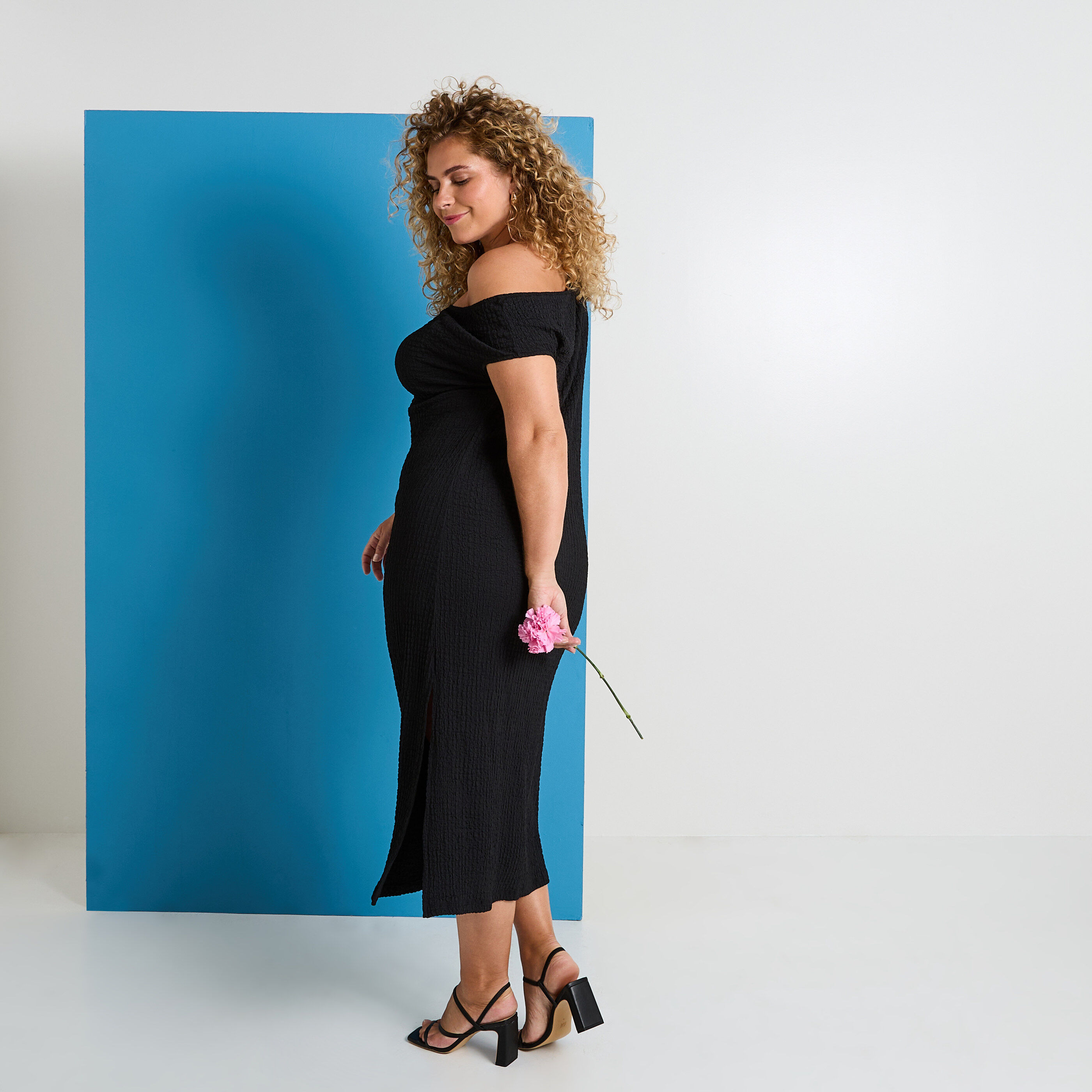 Robe longue en maille gaufr&eacute;e